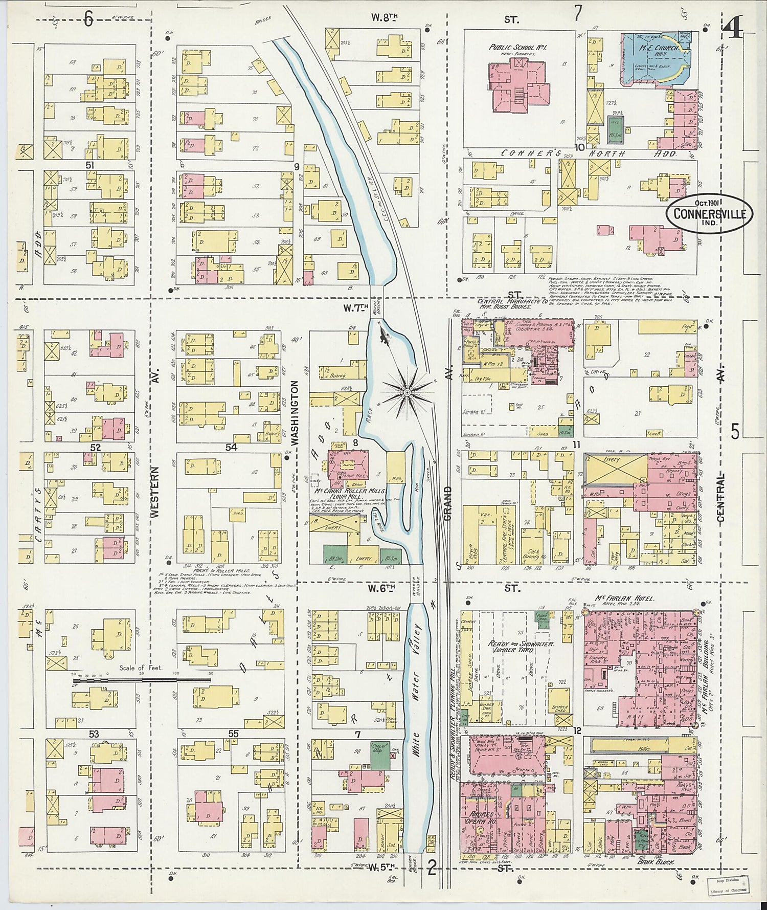 This old map of Connersville, Fayette County, Indiana was created by Sanborn Map Company in 1901