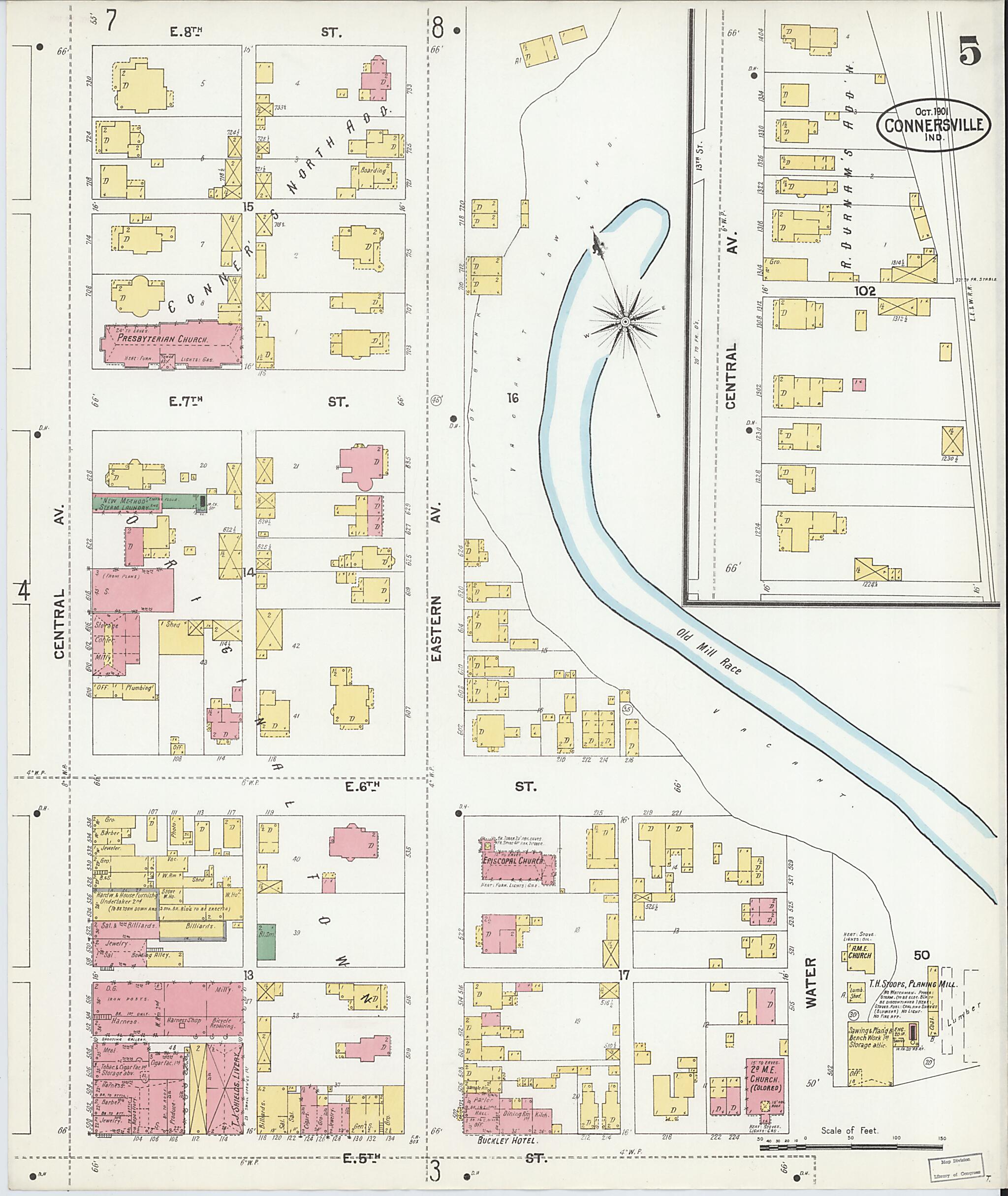 This old map of Connersville, Fayette County, Indiana was created by Sanborn Map Company in 1901