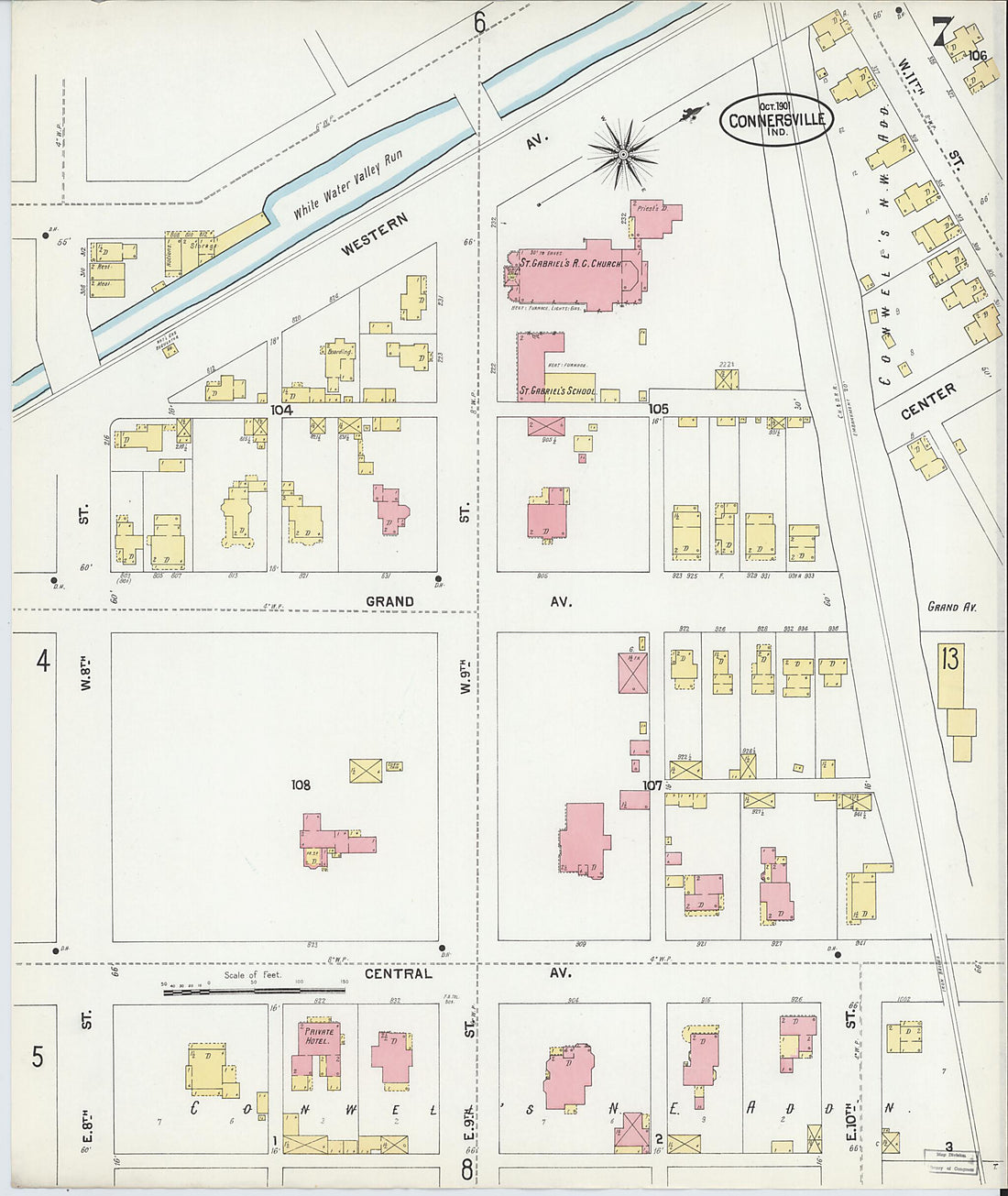 This old map of Connersville, Fayette County, Indiana was created by Sanborn Map Company in 1901