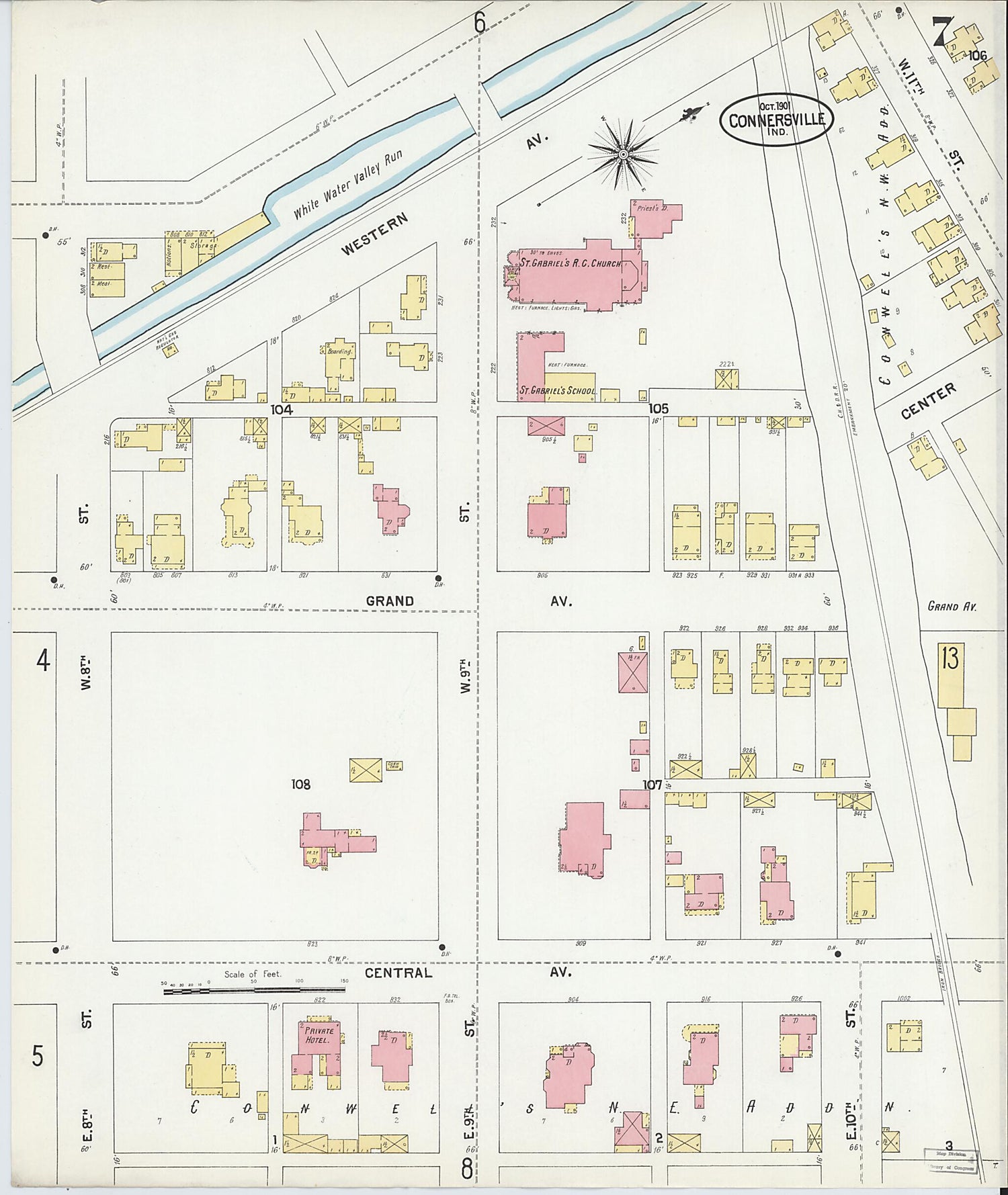 This old map of Connersville, Fayette County, Indiana was created by Sanborn Map Company in 1901