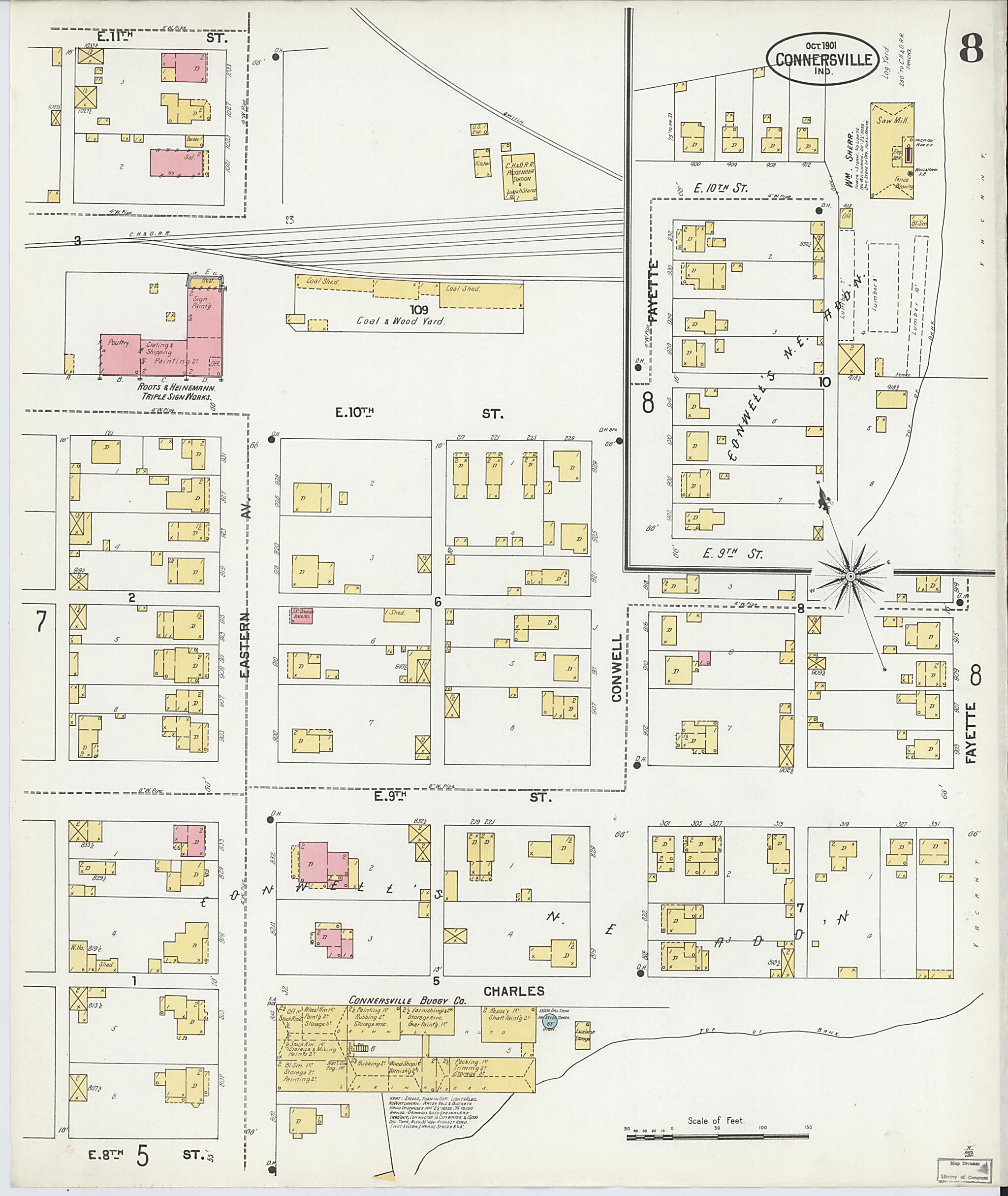 This old map of Connersville, Fayette County, Indiana was created by Sanborn Map Company in 1901