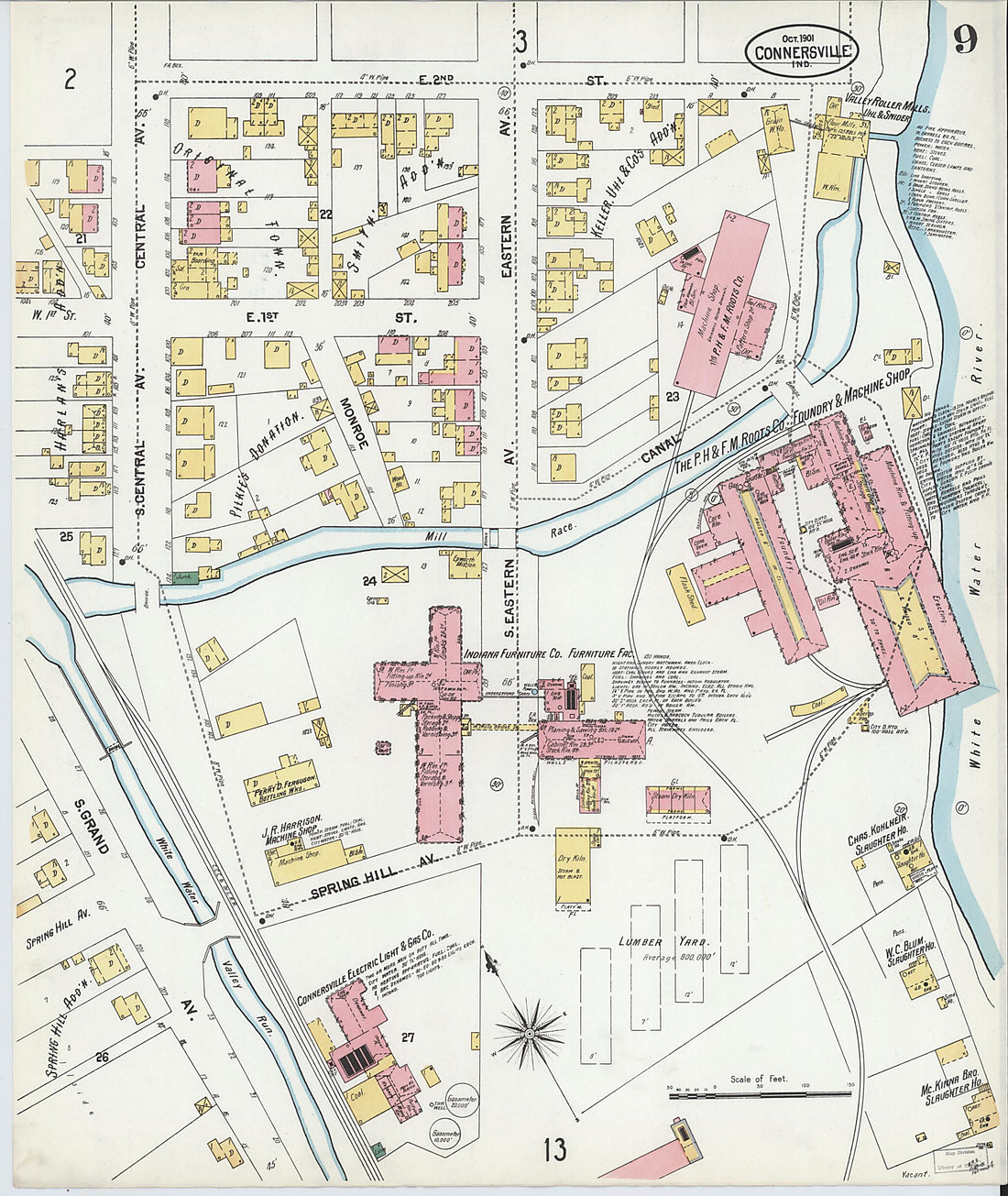 This old map of Connersville, Fayette County, Indiana was created by Sanborn Map Company in 1901