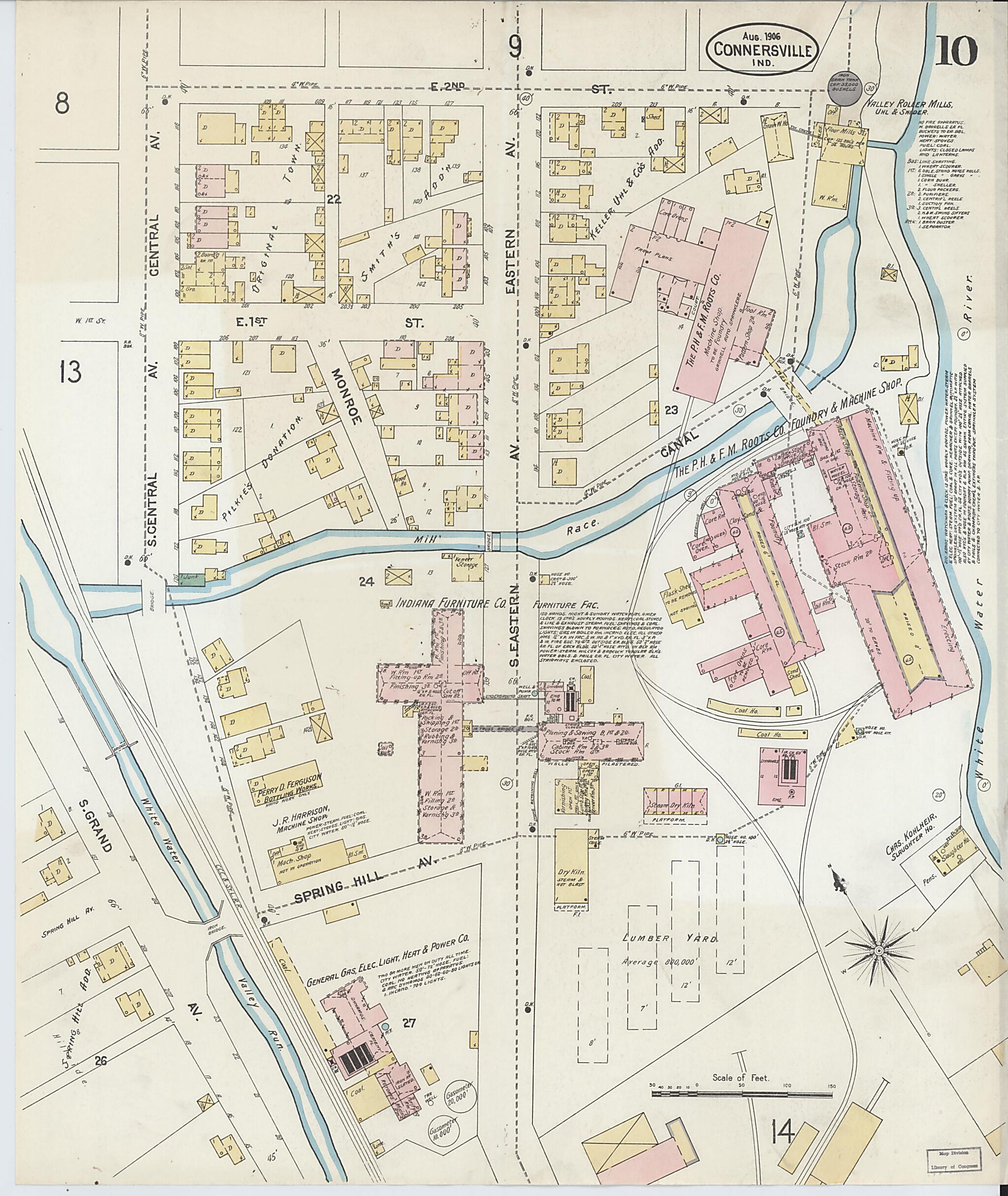 This old map of East Connersville, Fayette County, Indiana was created by Sanborn Map Company in 1906