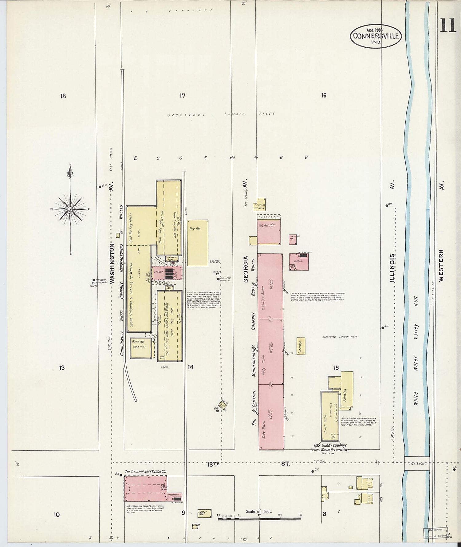 This old map of East Connersville, Fayette County, Indiana was created by Sanborn Map Company in 1906