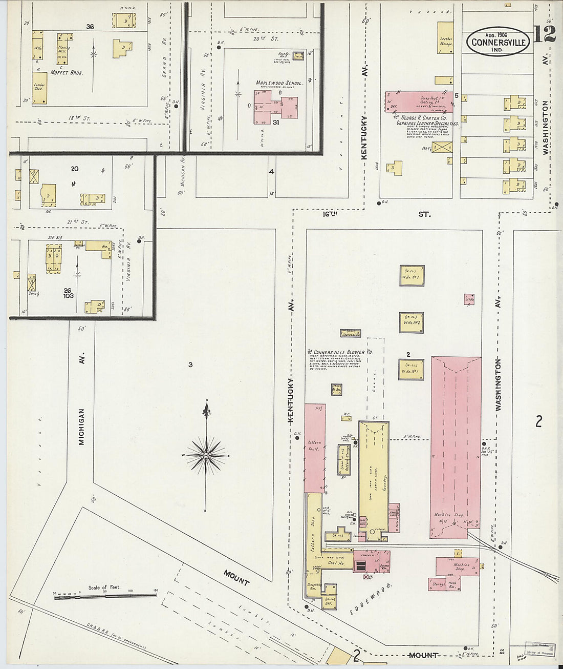 This old map of East Connersville, Fayette County, Indiana was created by Sanborn Map Company in 1906