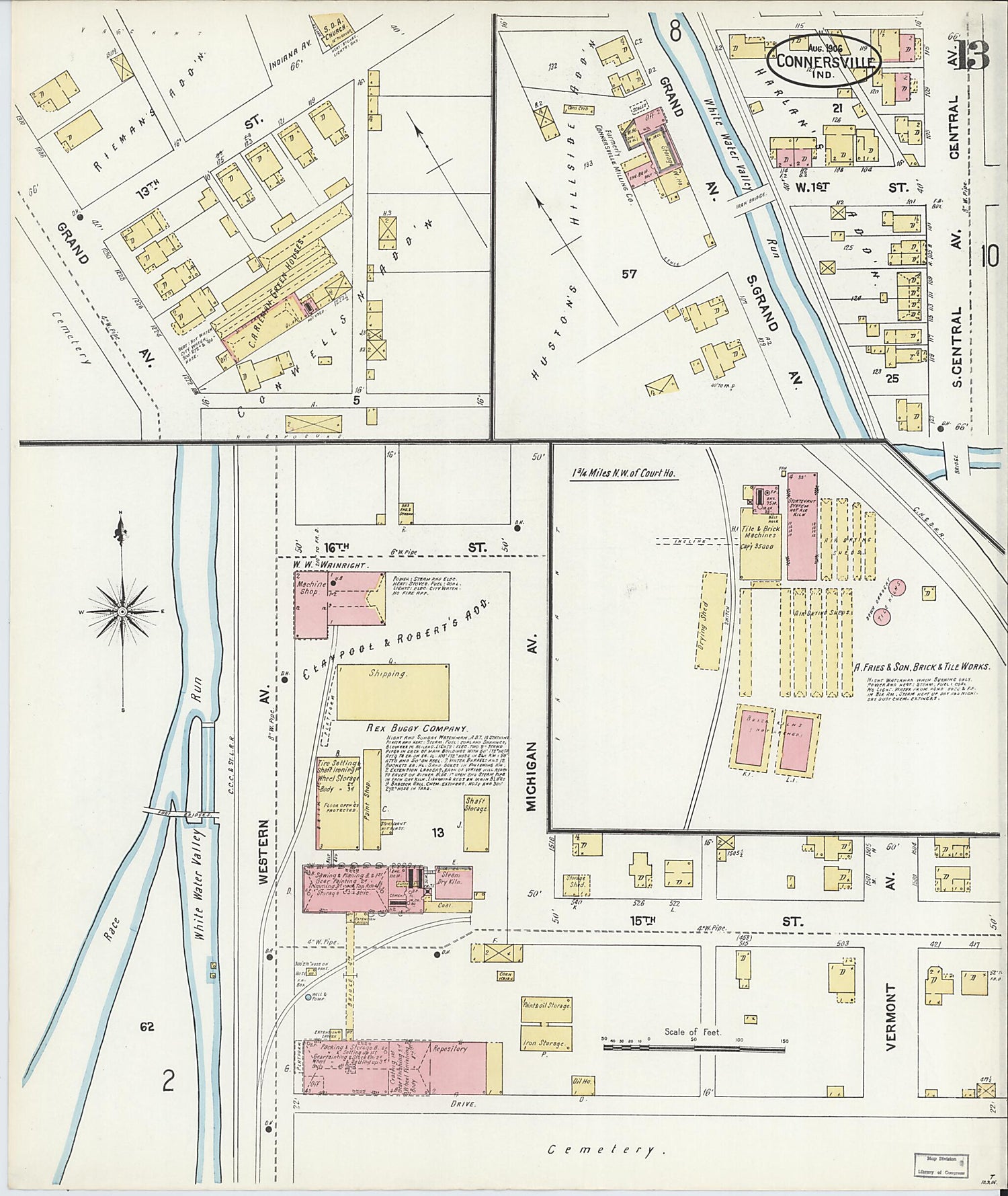 This old map of East Connersville, Fayette County, Indiana was created by Sanborn Map Company in 1906