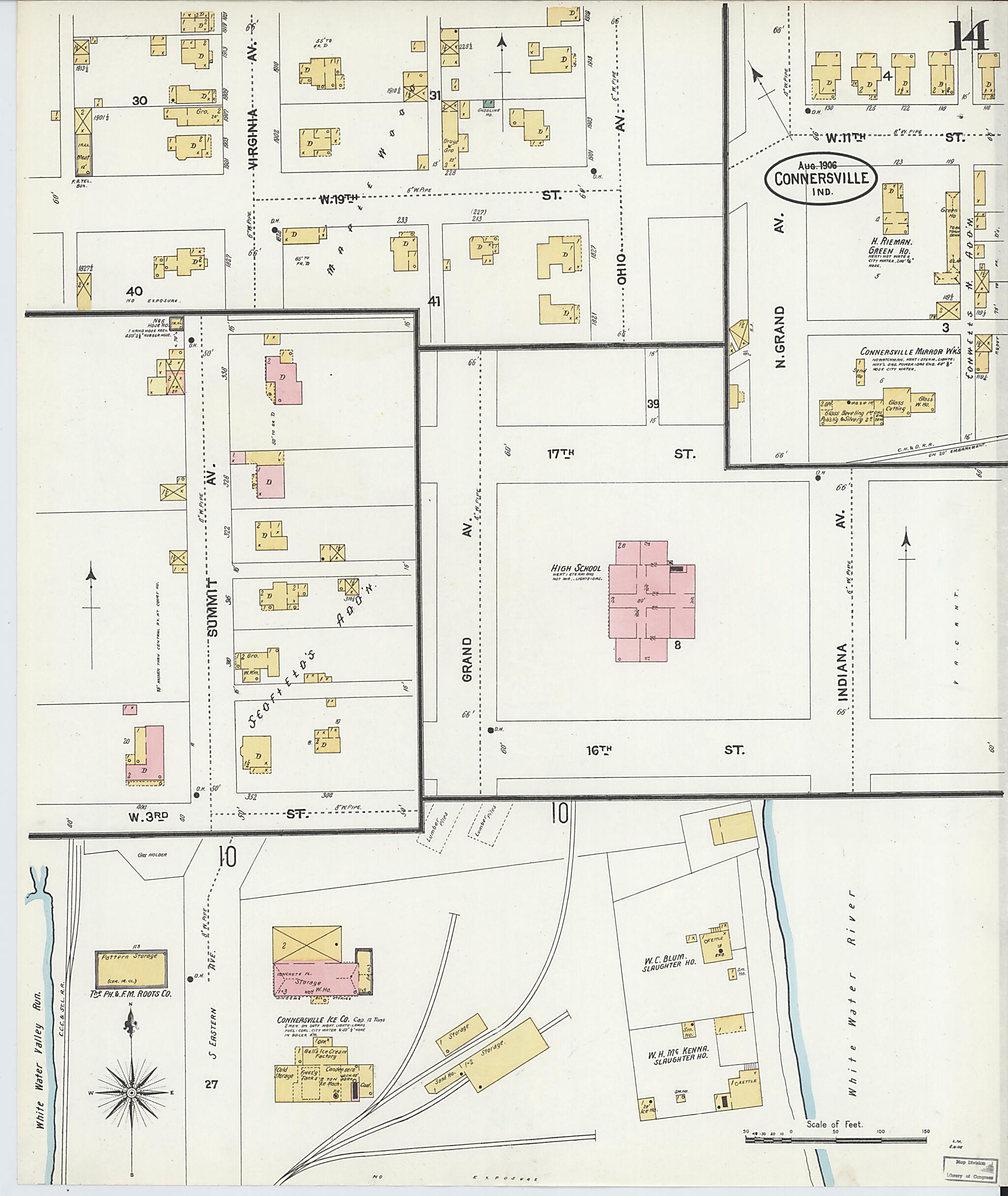 This old map of East Connersville, Fayette County, Indiana was created by Sanborn Map Company in 1906