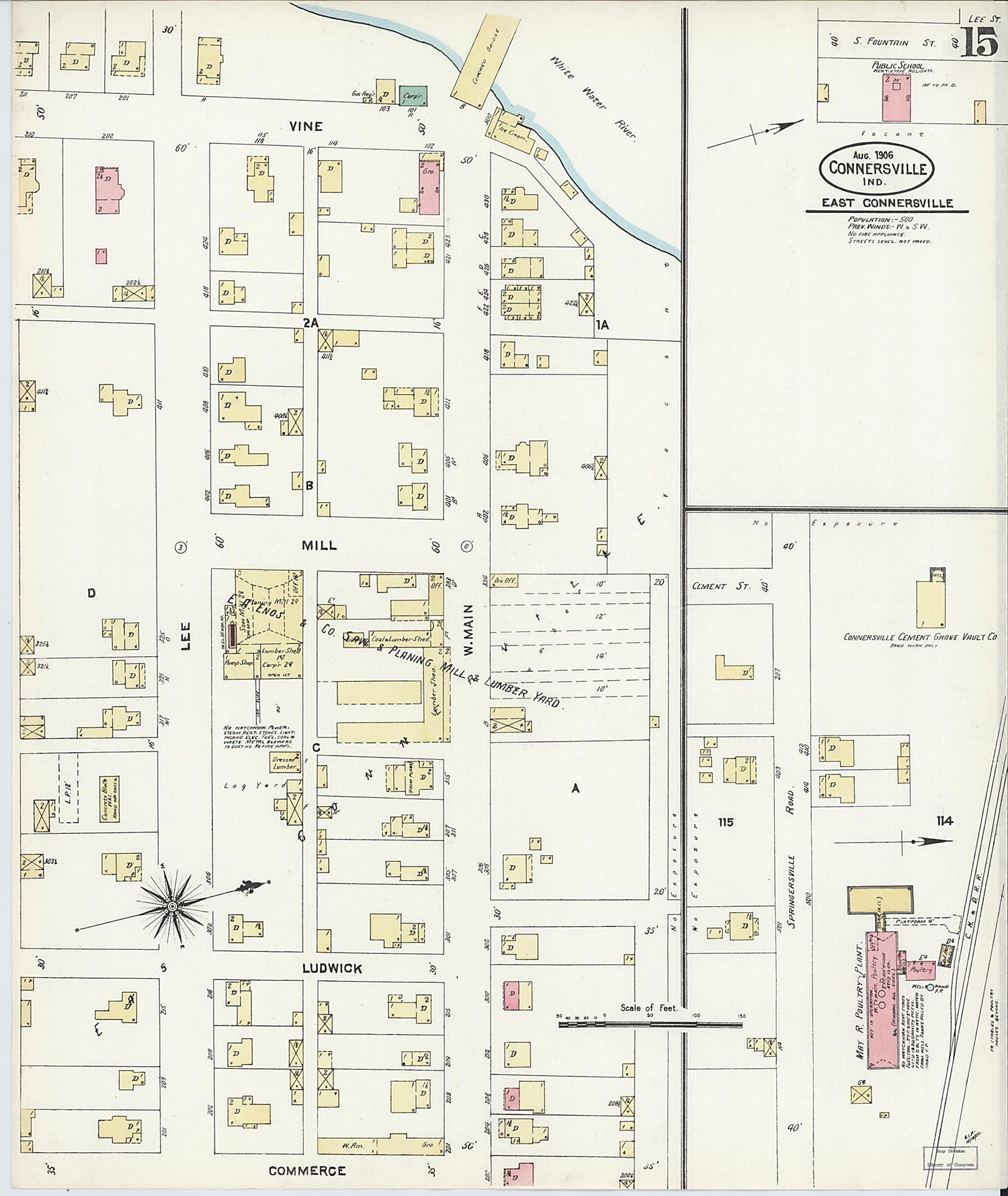 This old map of East Connersville, Fayette County, Indiana was created by Sanborn Map Company in 1906