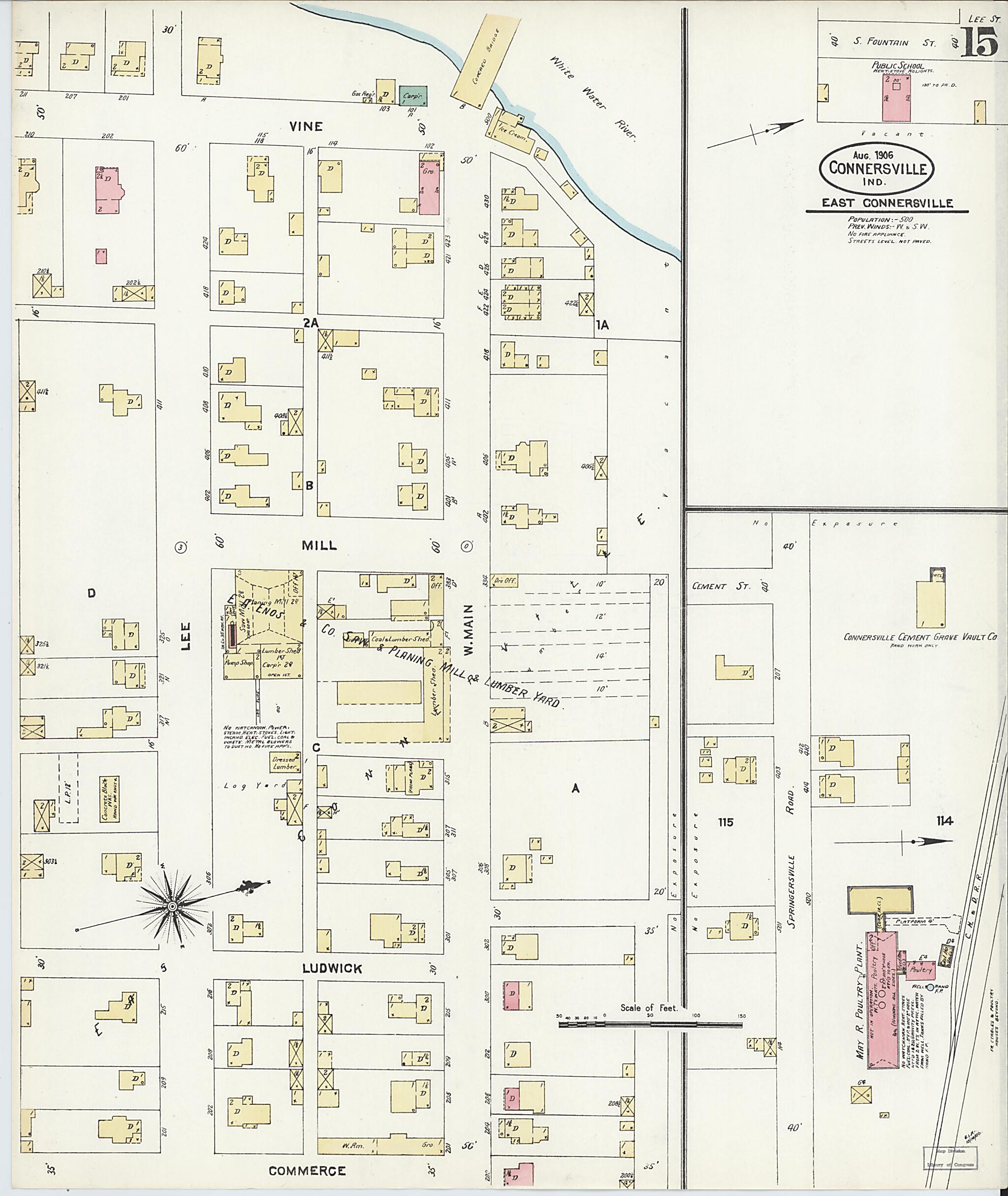 This old map of East Connersville, Fayette County, Indiana was created by Sanborn Map Company in 1906