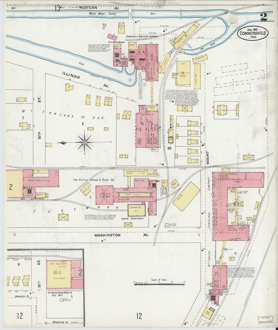 This old map of East Connersville, Fayette County, Indiana was created by Sanborn Map Company in 1906