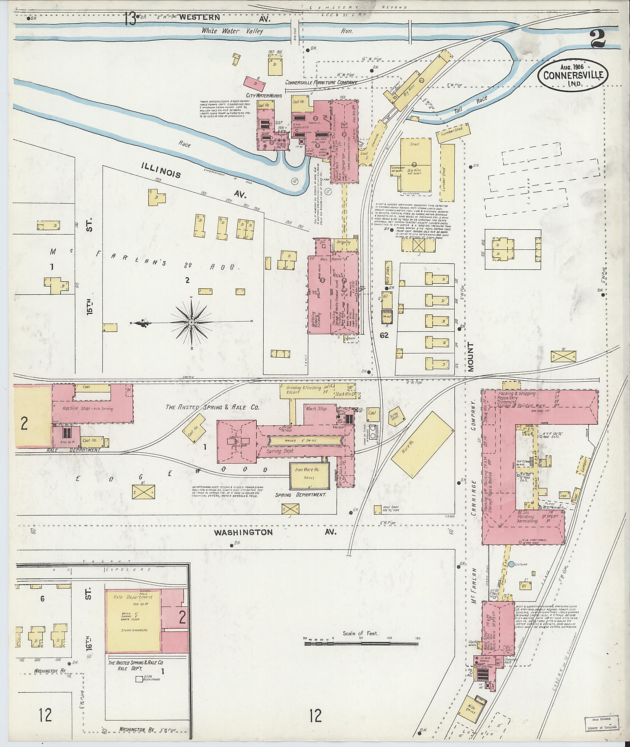 This old map of East Connersville, Fayette County, Indiana was created by Sanborn Map Company in 1906