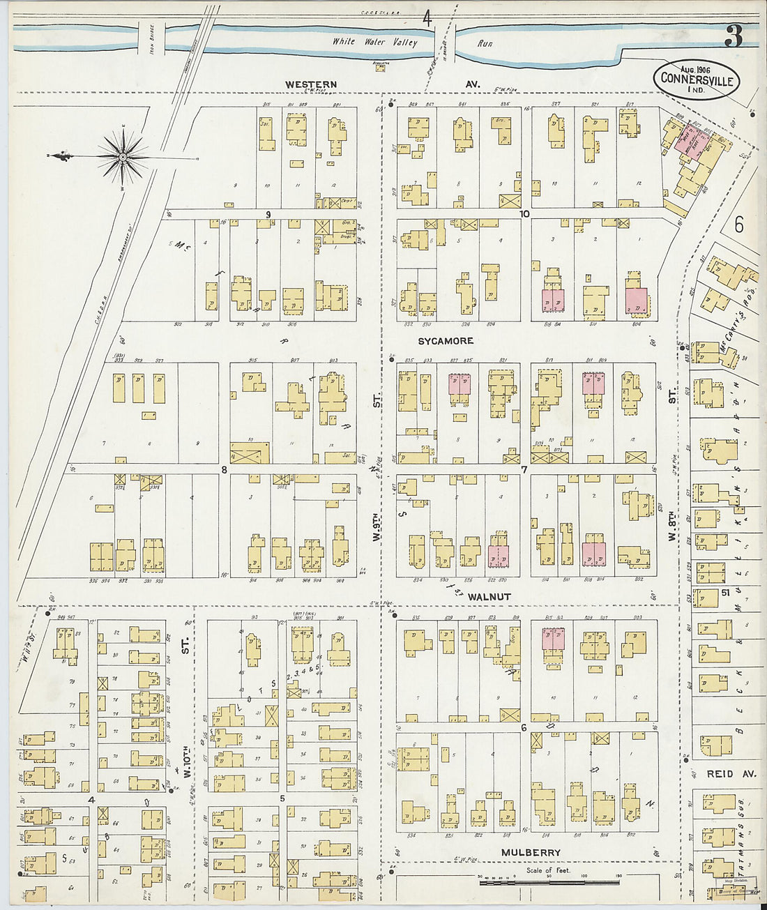 This old map of East Connersville, Fayette County, Indiana was created by Sanborn Map Company in 1906