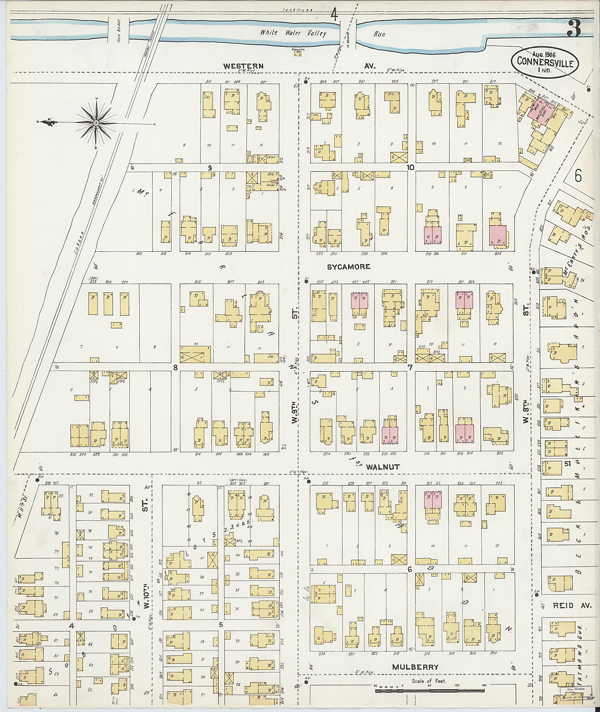 This old map of East Connersville, Fayette County, Indiana was created by Sanborn Map Company in 1906