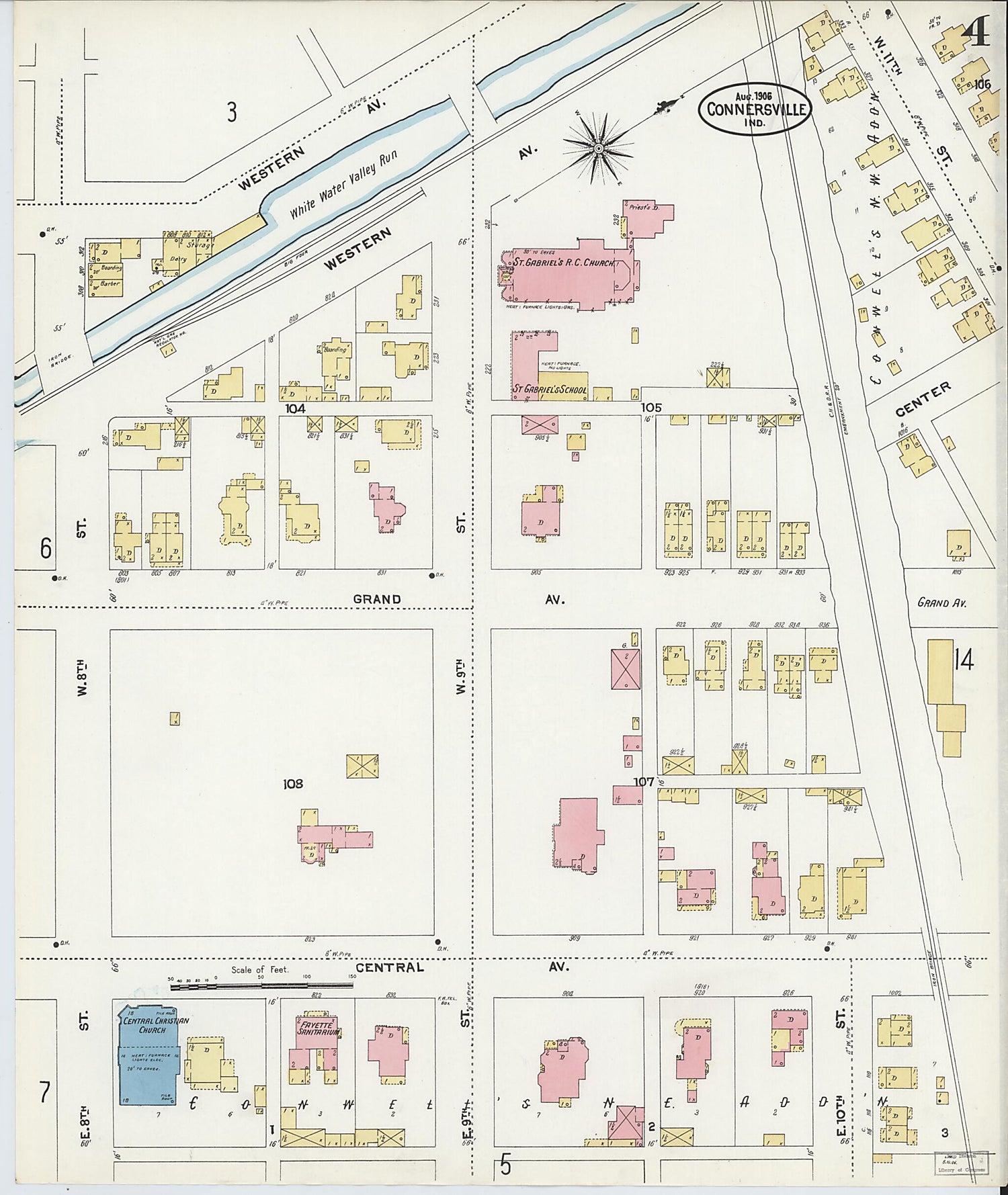 This old map of East Connersville, Fayette County, Indiana was created by Sanborn Map Company in 1906