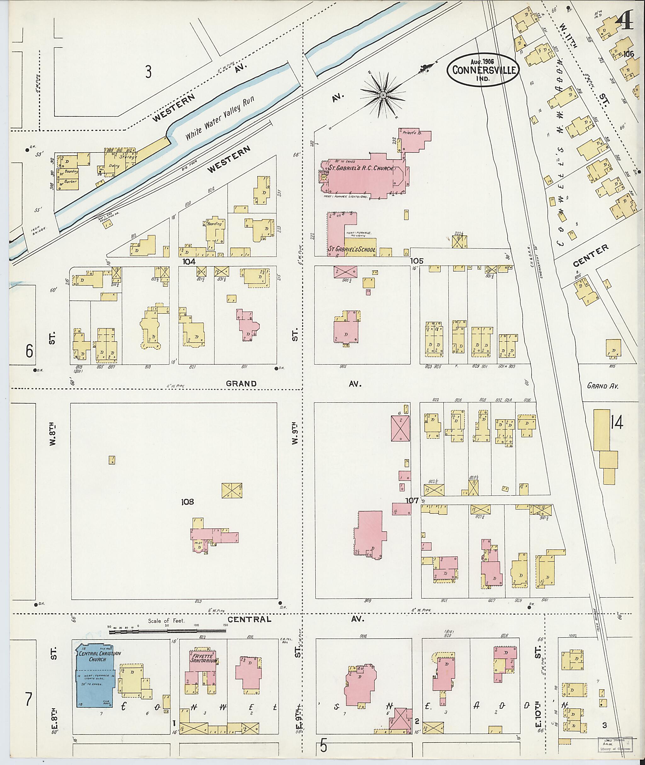 This old map of East Connersville, Fayette County, Indiana was created by Sanborn Map Company in 1906