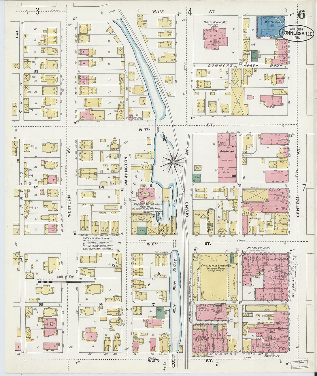 This old map of East Connersville, Fayette County, Indiana was created by Sanborn Map Company in 1906