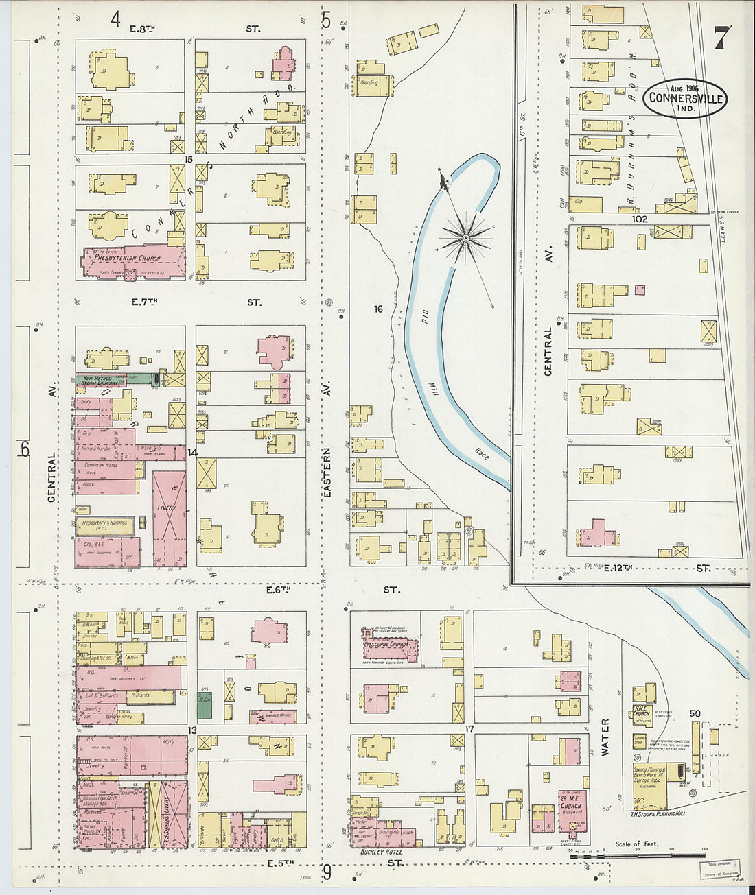 This old map of East Connersville, Fayette County, Indiana was created by Sanborn Map Company in 1906