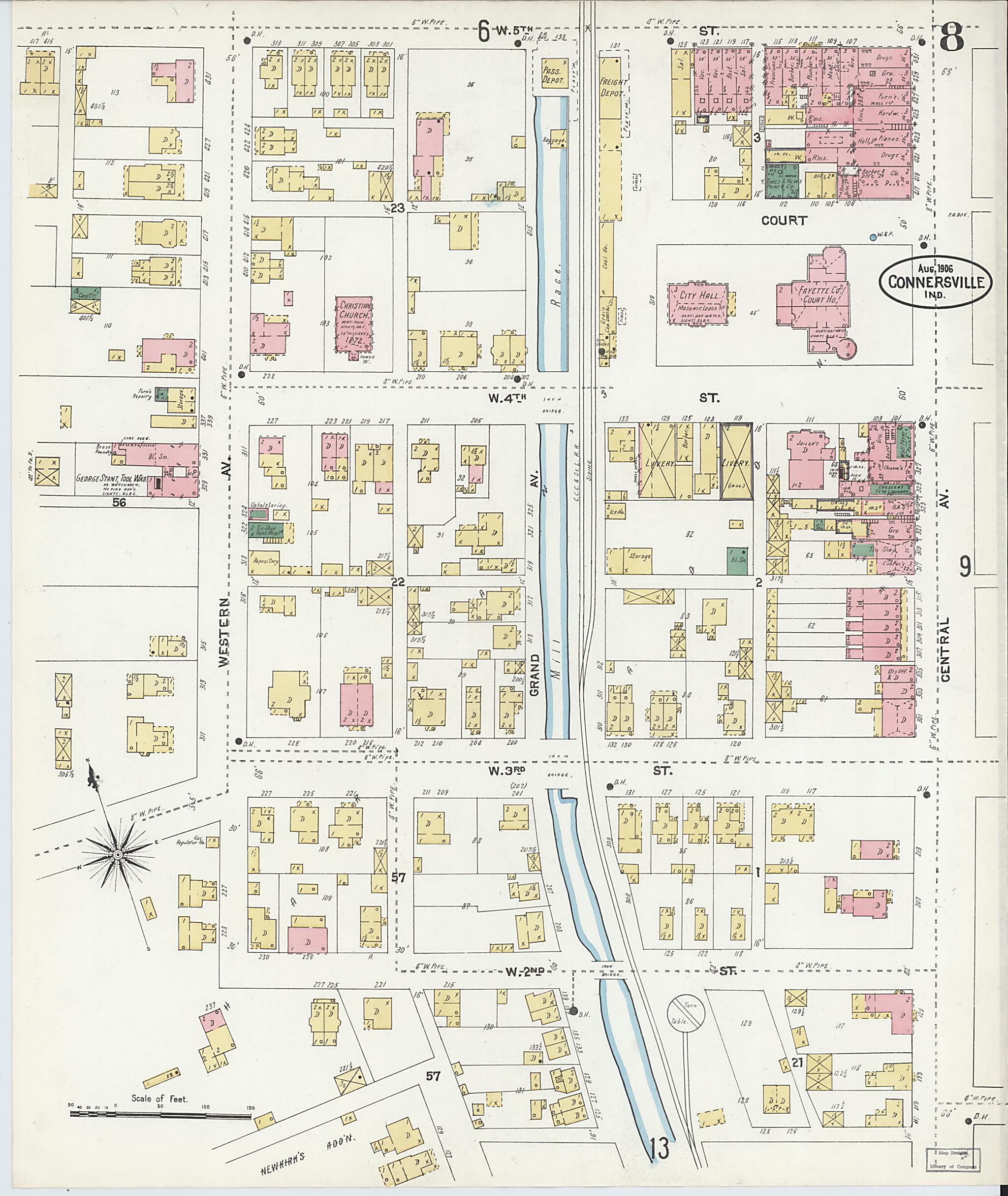 This old map of East Connersville, Fayette County, Indiana was created by Sanborn Map Company in 1906