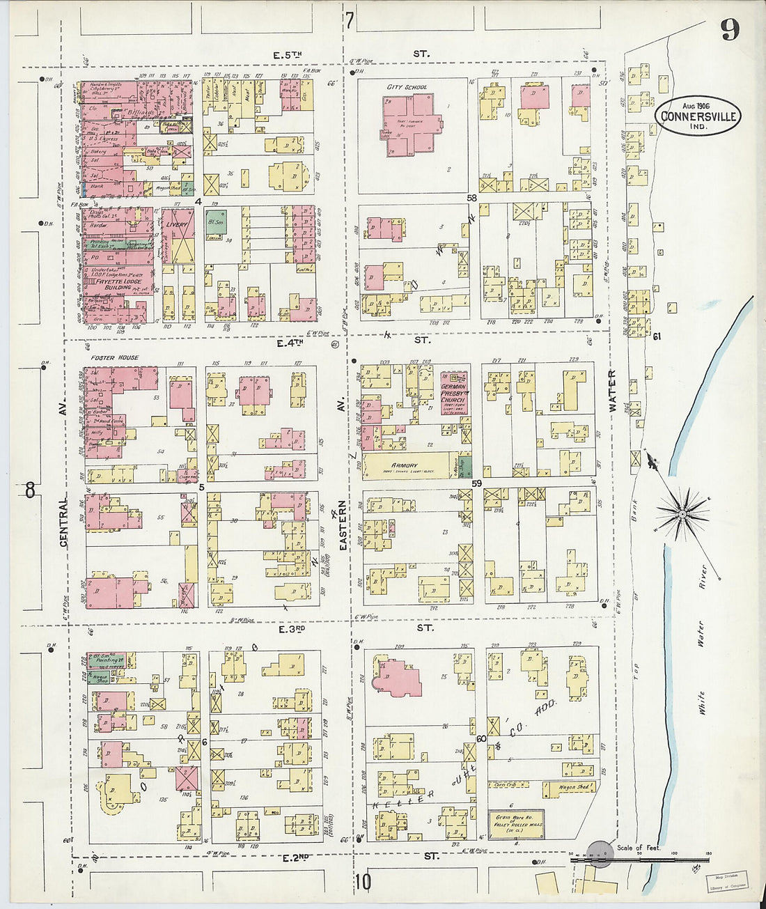 This old map of East Connersville, Fayette County, Indiana was created by Sanborn Map Company in 1906