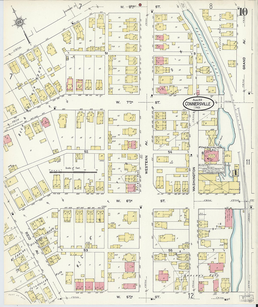 This old map of East Connersville, Fayette County, Indiana was created by Sanborn Map Company in 1913