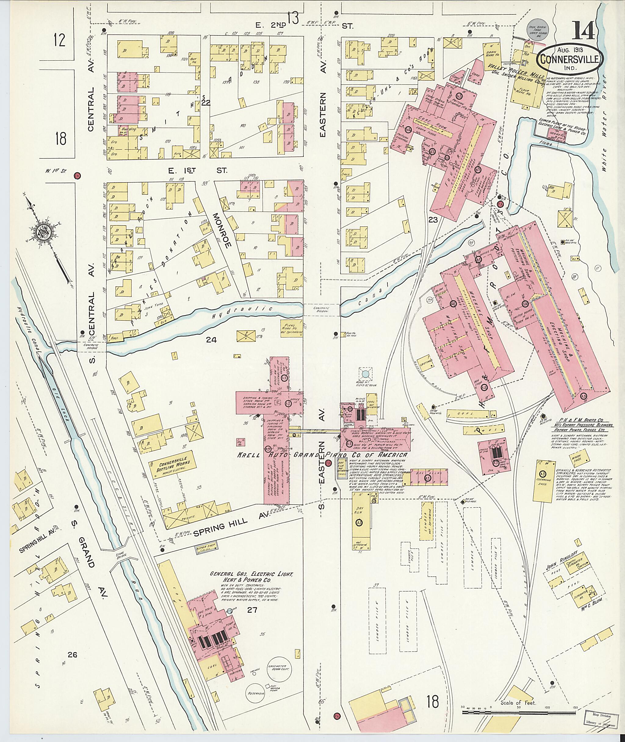 This old map of East Connersville, Fayette County, Indiana was created by Sanborn Map Company in 1913