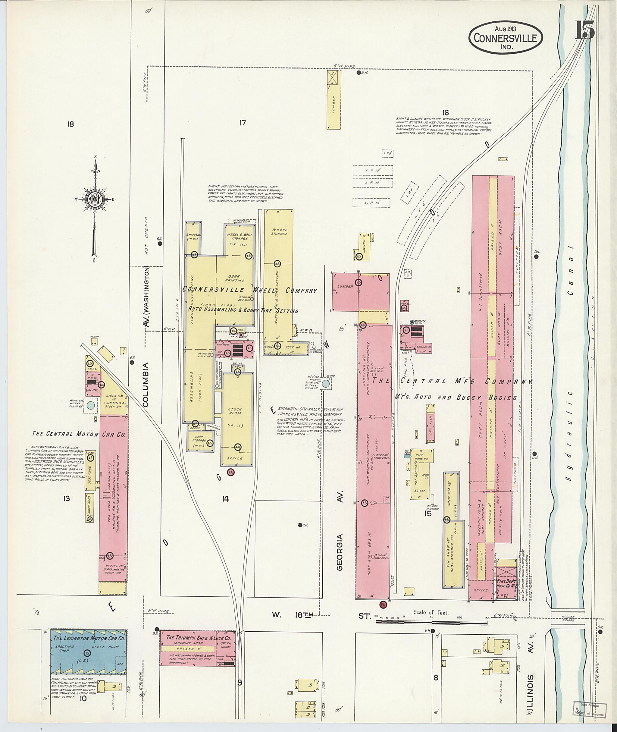 This old map of East Connersville, Fayette County, Indiana was created by Sanborn Map Company in 1913