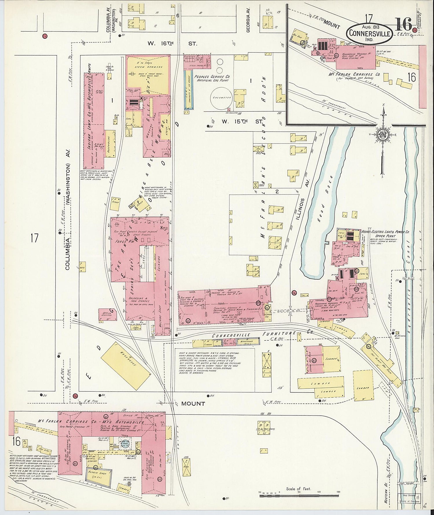 This old map of East Connersville, Fayette County, Indiana was created by Sanborn Map Company in 1913