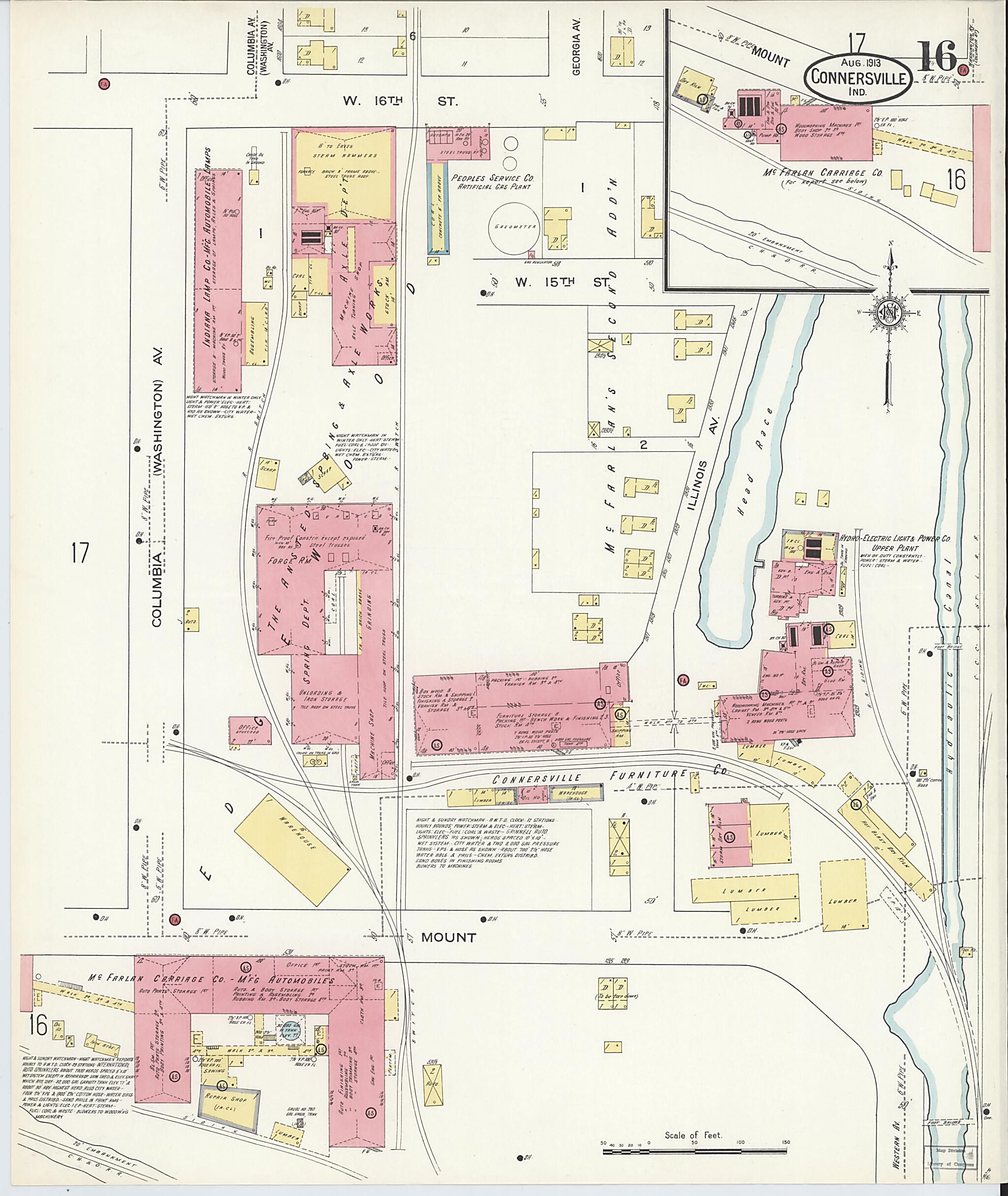 This old map of East Connersville, Fayette County, Indiana was created by Sanborn Map Company in 1913