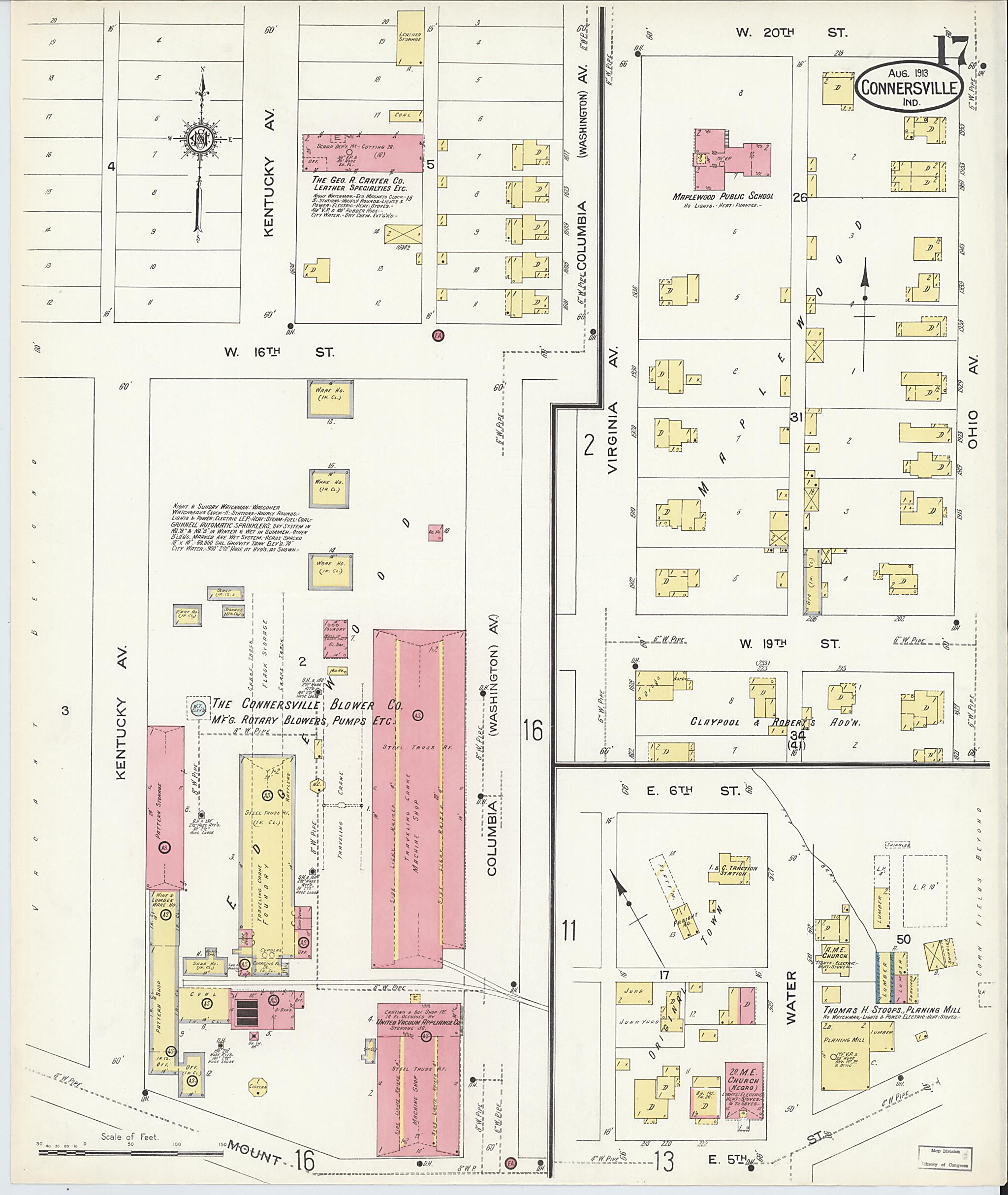 This old map of East Connersville, Fayette County, Indiana was created by Sanborn Map Company in 1913