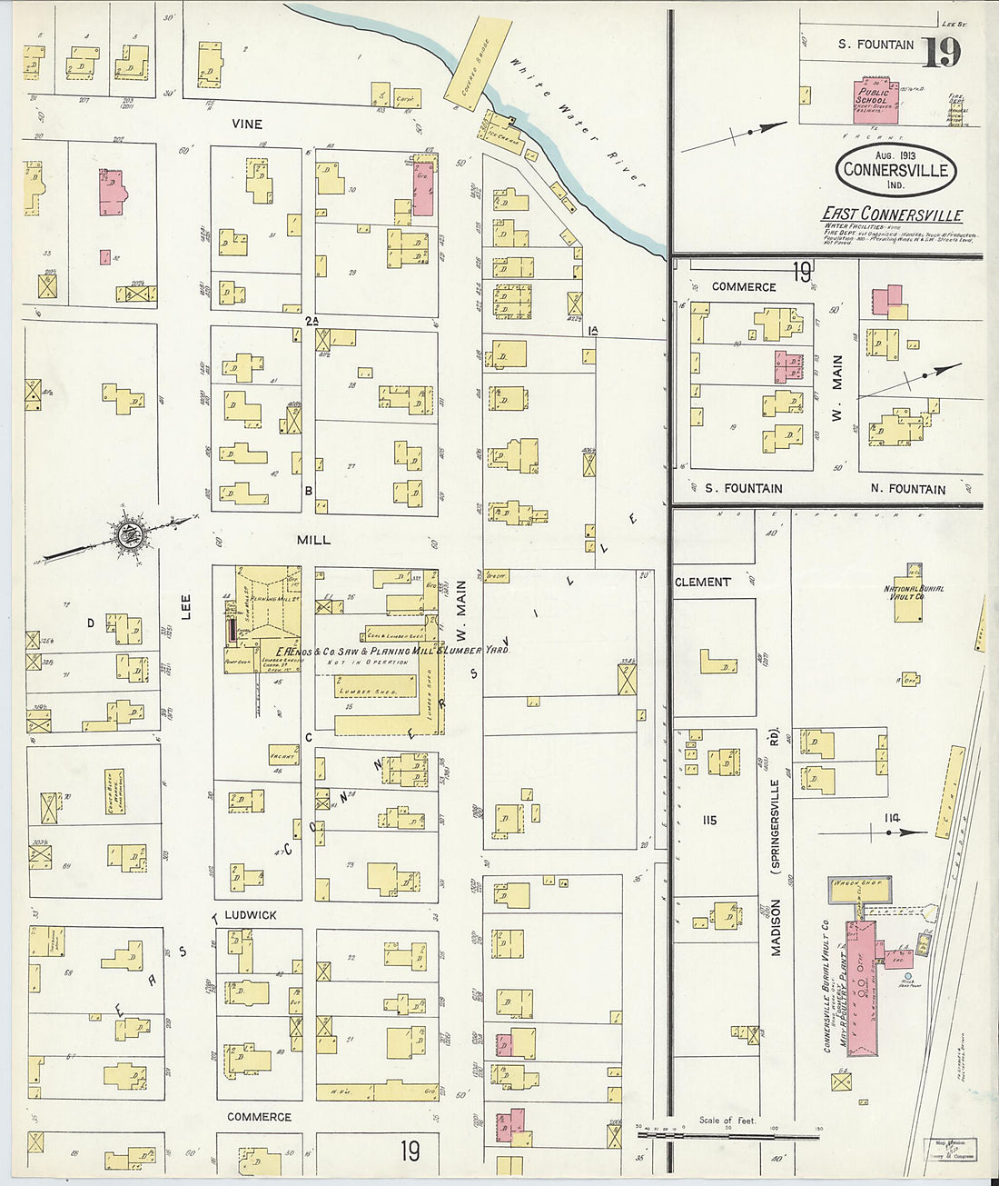 This old map of East Connersville, Fayette County, Indiana was created by Sanborn Map Company in 1913