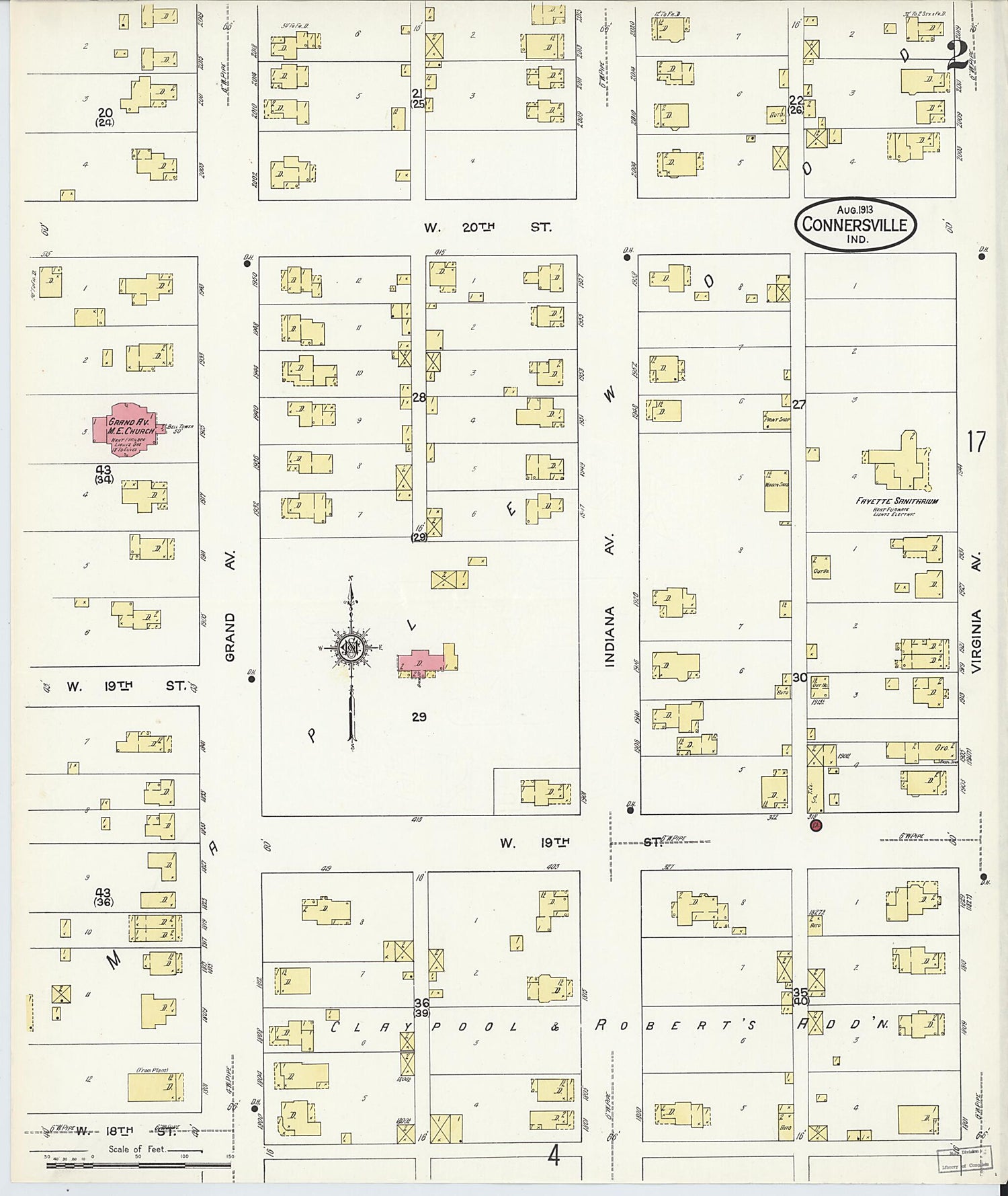 This old map of East Connersville, Fayette County, Indiana was created by Sanborn Map Company in 1913