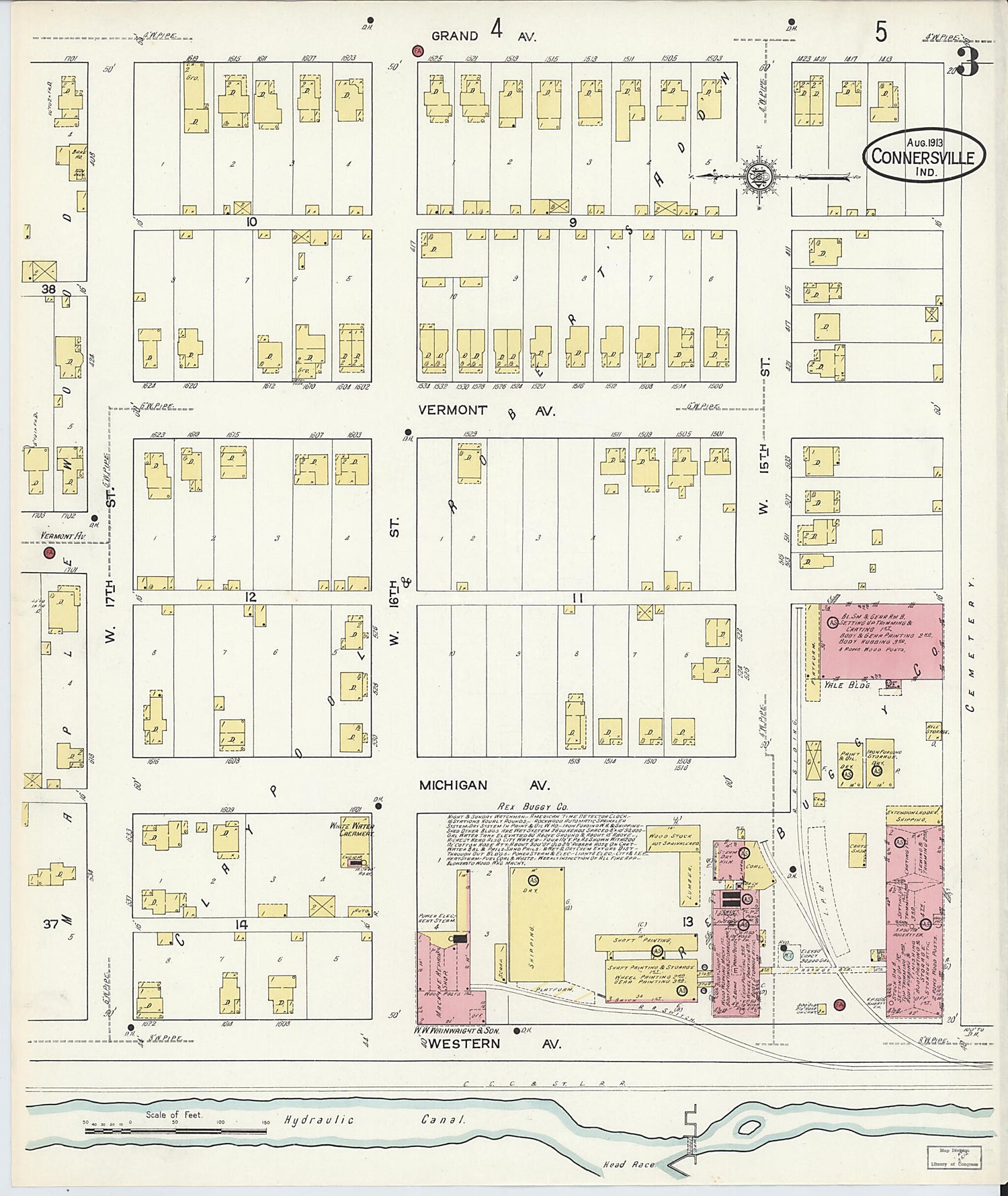 This old map of East Connersville, Fayette County, Indiana was created by Sanborn Map Company in 1913