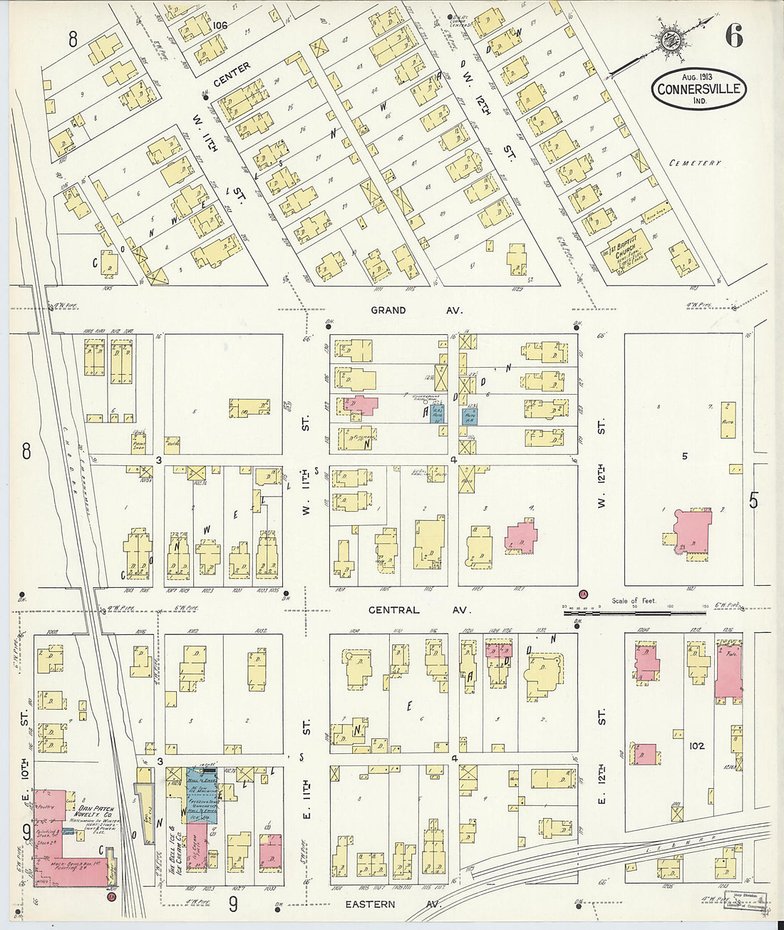 This old map of East Connersville, Fayette County, Indiana was created by Sanborn Map Company in 1913