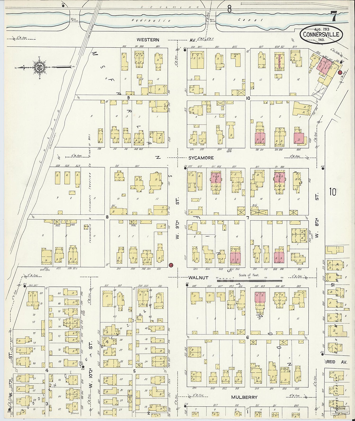 This old map of East Connersville, Fayette County, Indiana was created by Sanborn Map Company in 1913