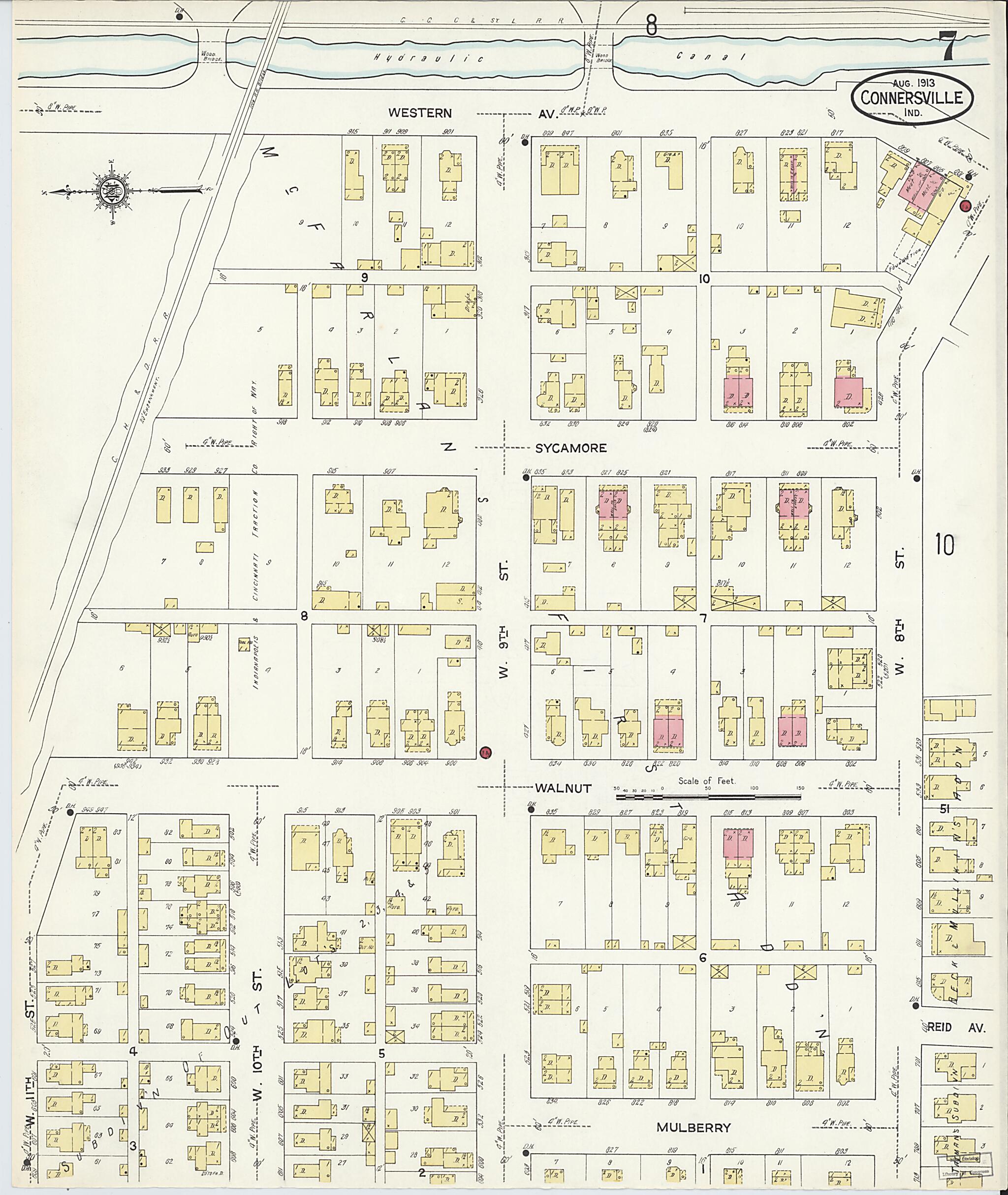 This old map of East Connersville, Fayette County, Indiana was created by Sanborn Map Company in 1913