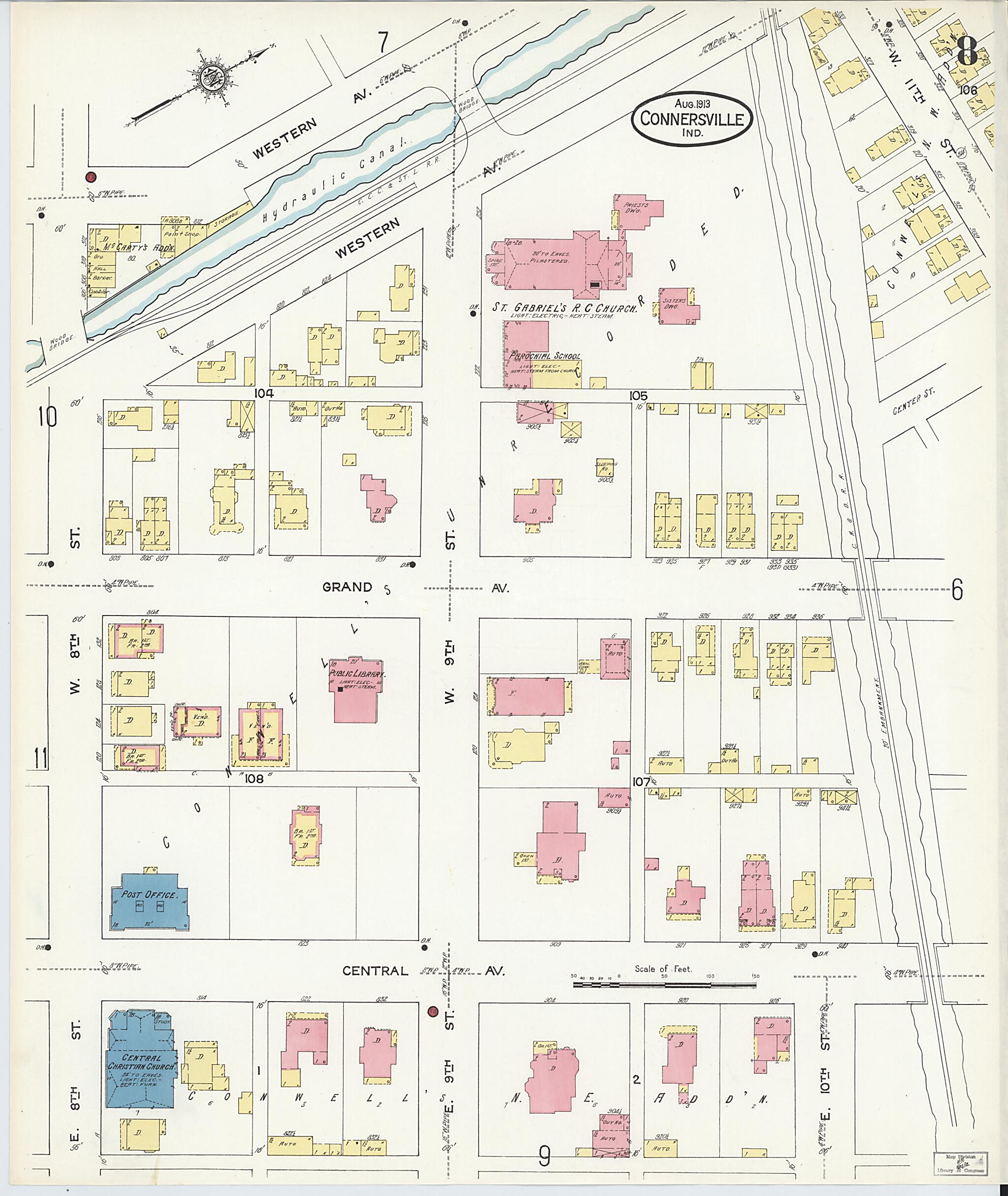 This old map of East Connersville, Fayette County, Indiana was created by Sanborn Map Company in 1913