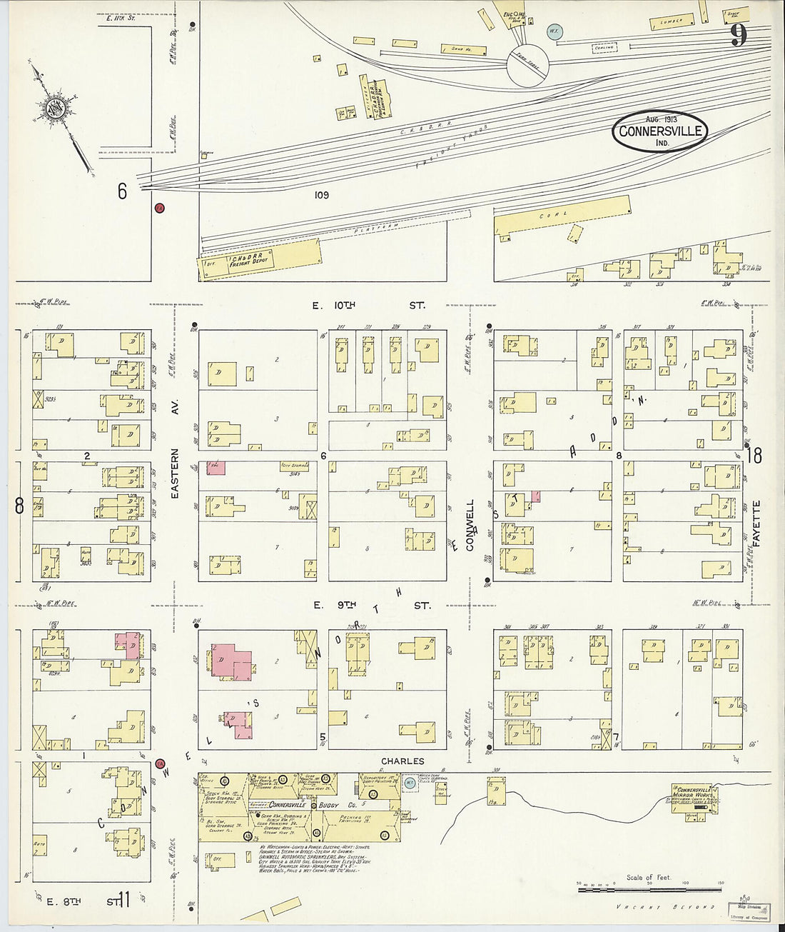 This old map of East Connersville, Fayette County, Indiana was created by Sanborn Map Company in 1913