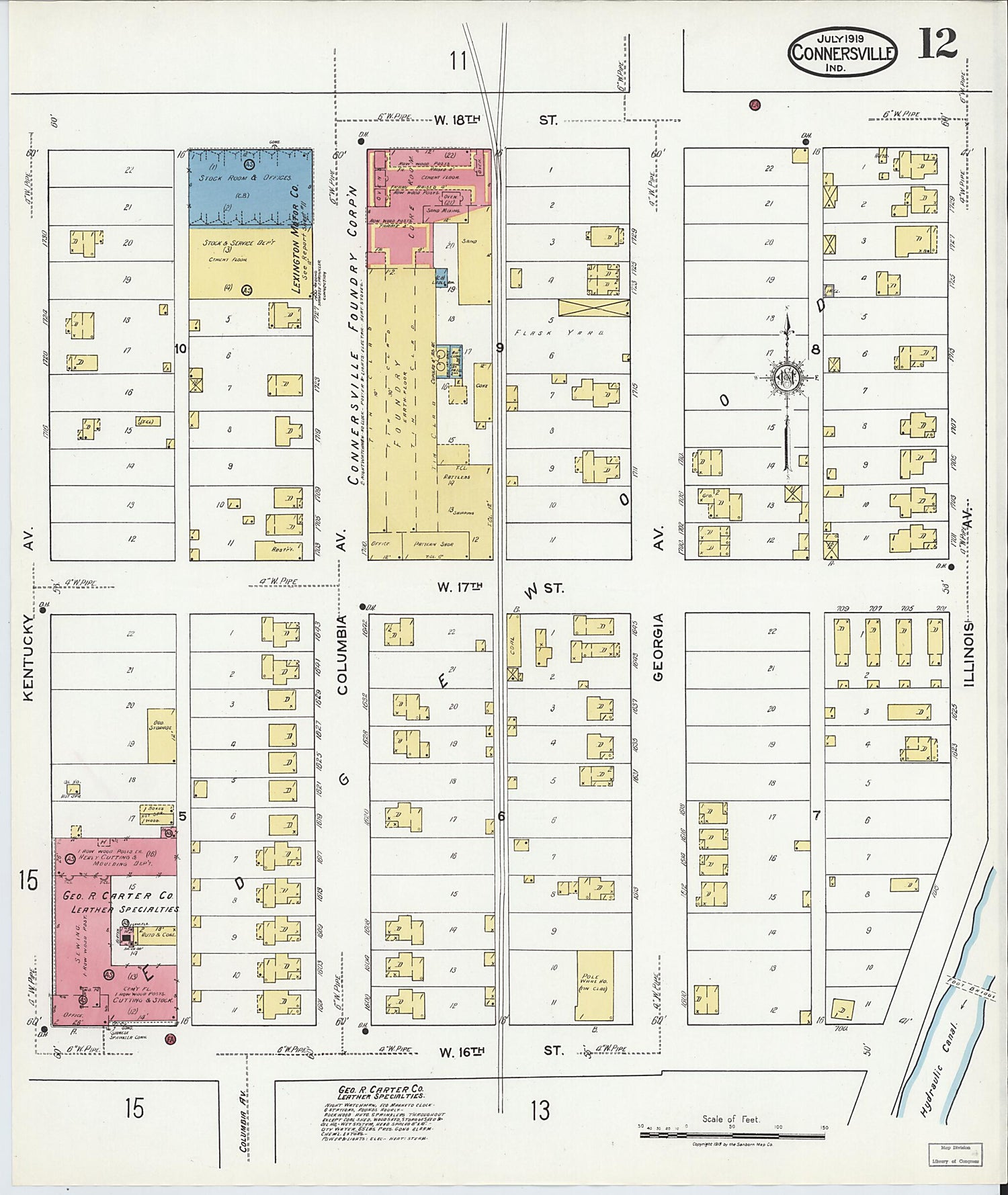 This old map of East Connersville, Fayette County, Indiana was created by Sanborn Map Company in 1919