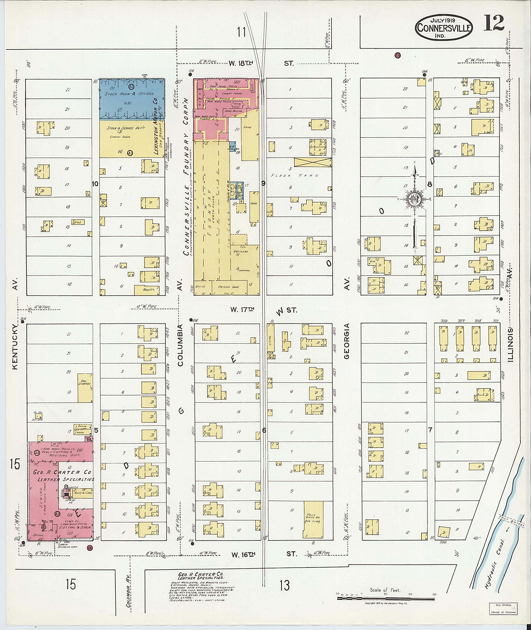 This old map of East Connersville, Fayette County, Indiana was created by Sanborn Map Company in 1919