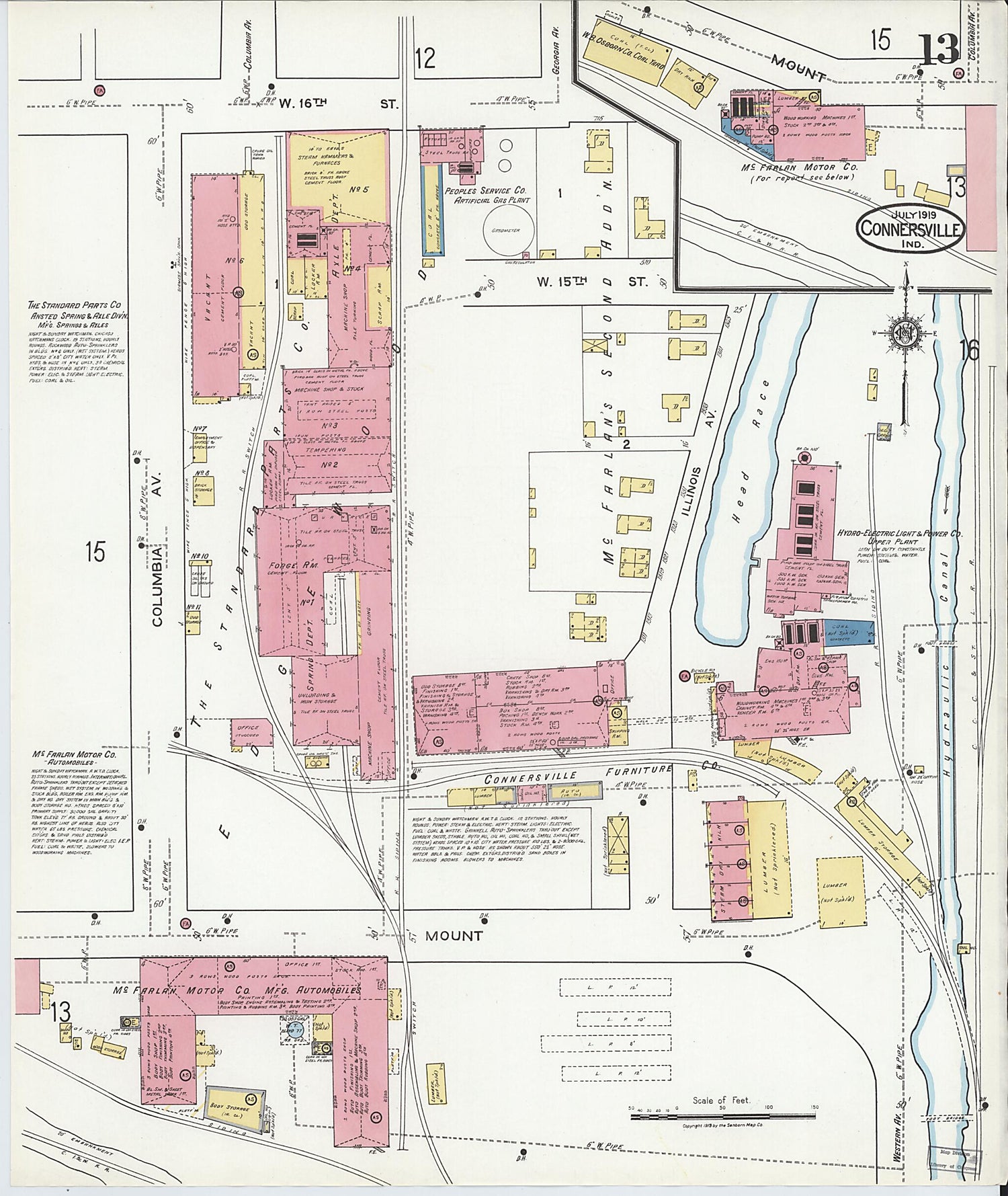 This old map of East Connersville, Fayette County, Indiana was created by Sanborn Map Company in 1919