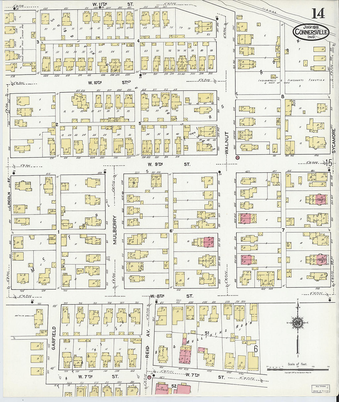 This old map of East Connersville, Fayette County, Indiana was created by Sanborn Map Company in 1919