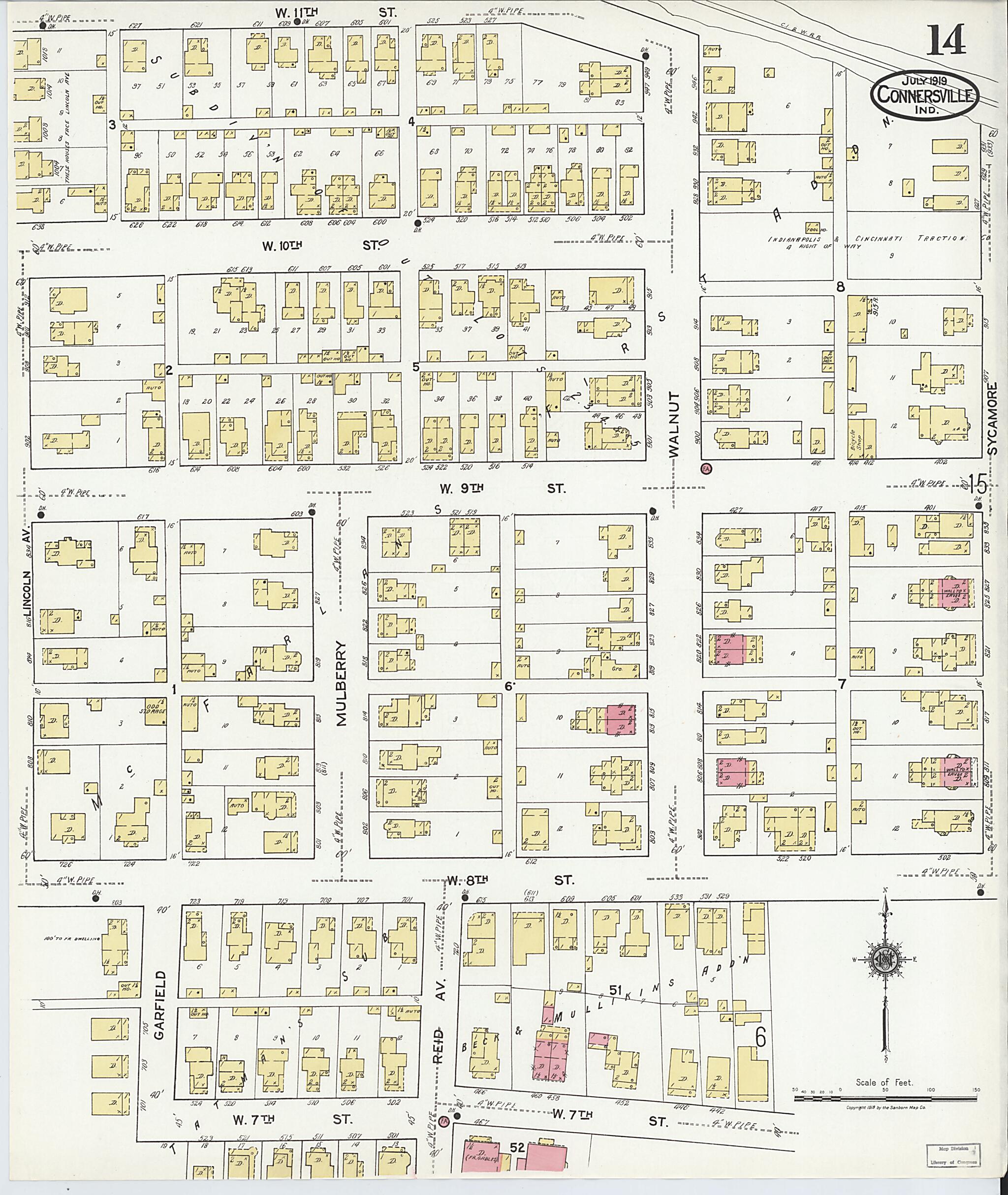 This old map of East Connersville, Fayette County, Indiana was created by Sanborn Map Company in 1919