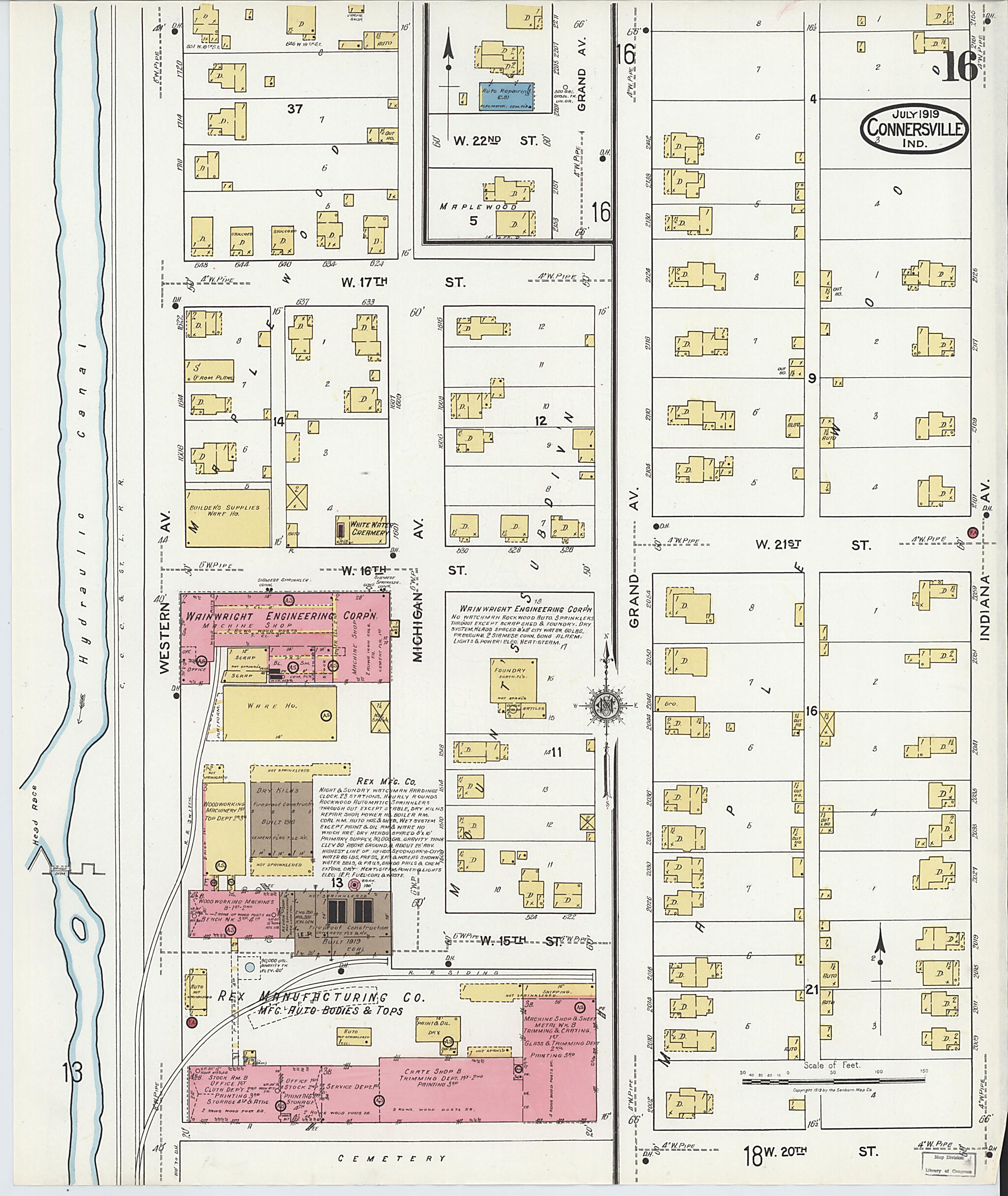 This old map of East Connersville, Fayette County, Indiana was created by Sanborn Map Company in 1919