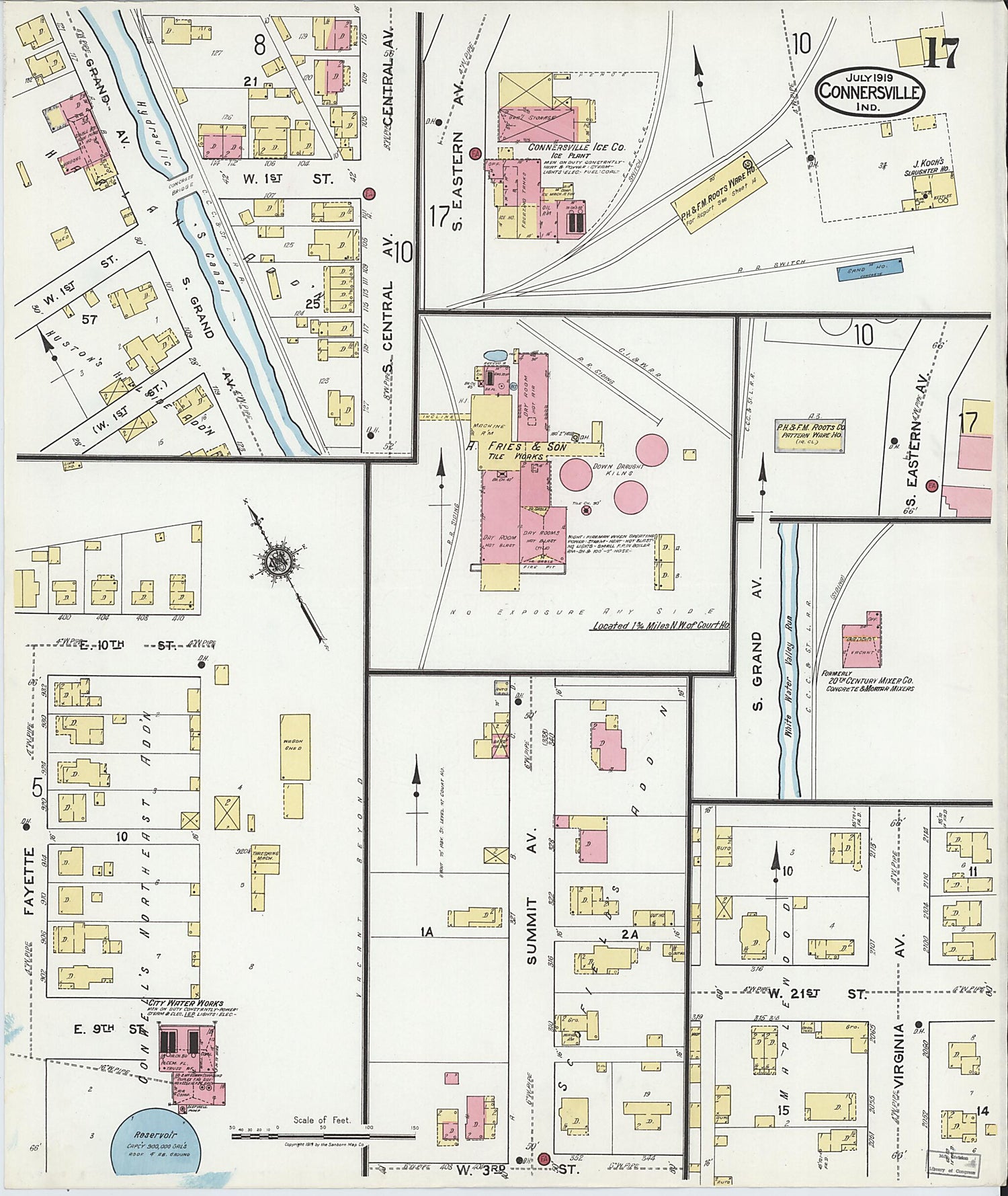 This old map of East Connersville, Fayette County, Indiana was created by Sanborn Map Company in 1919