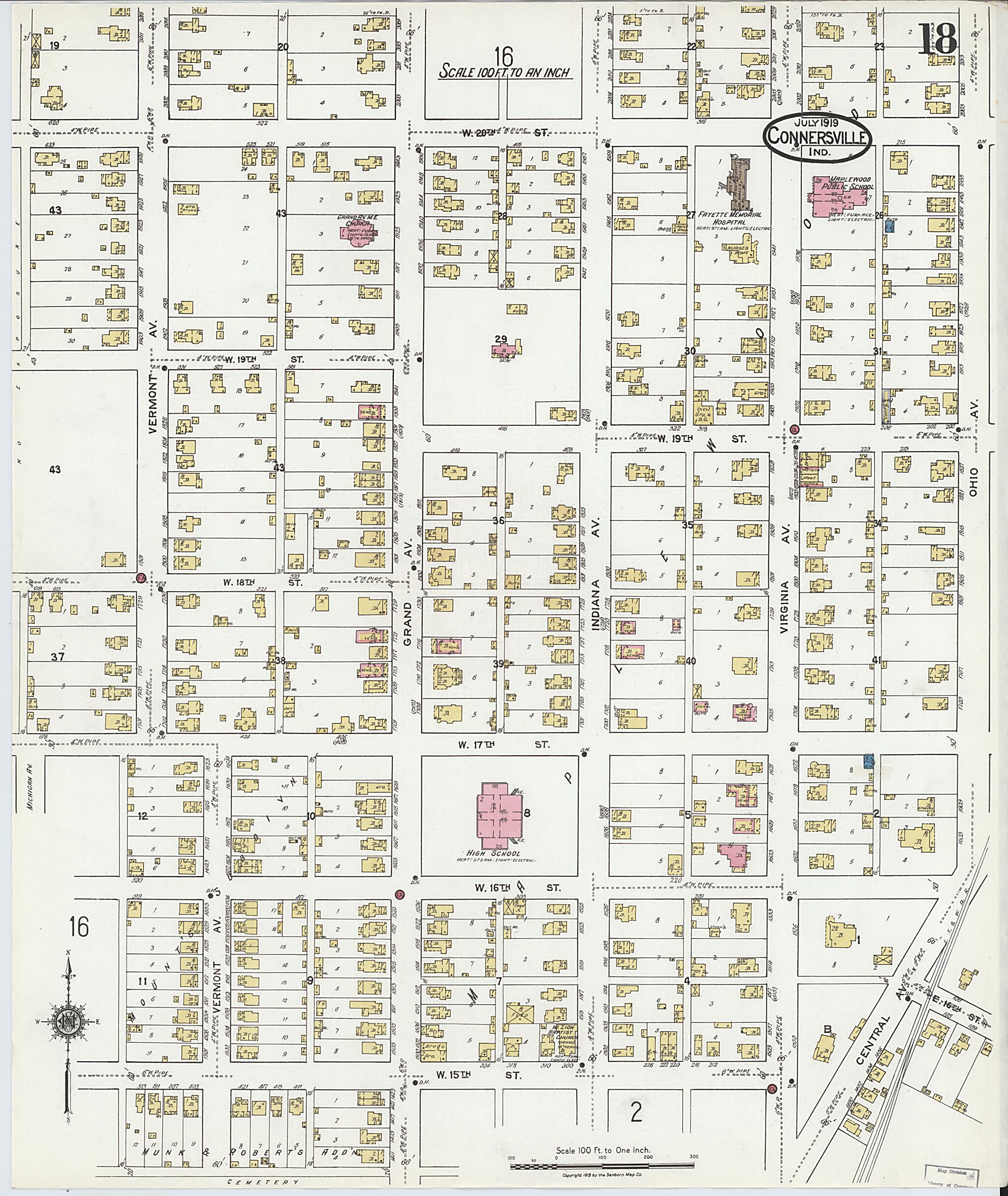 This old map of East Connersville, Fayette County, Indiana was created by Sanborn Map Company in 1919