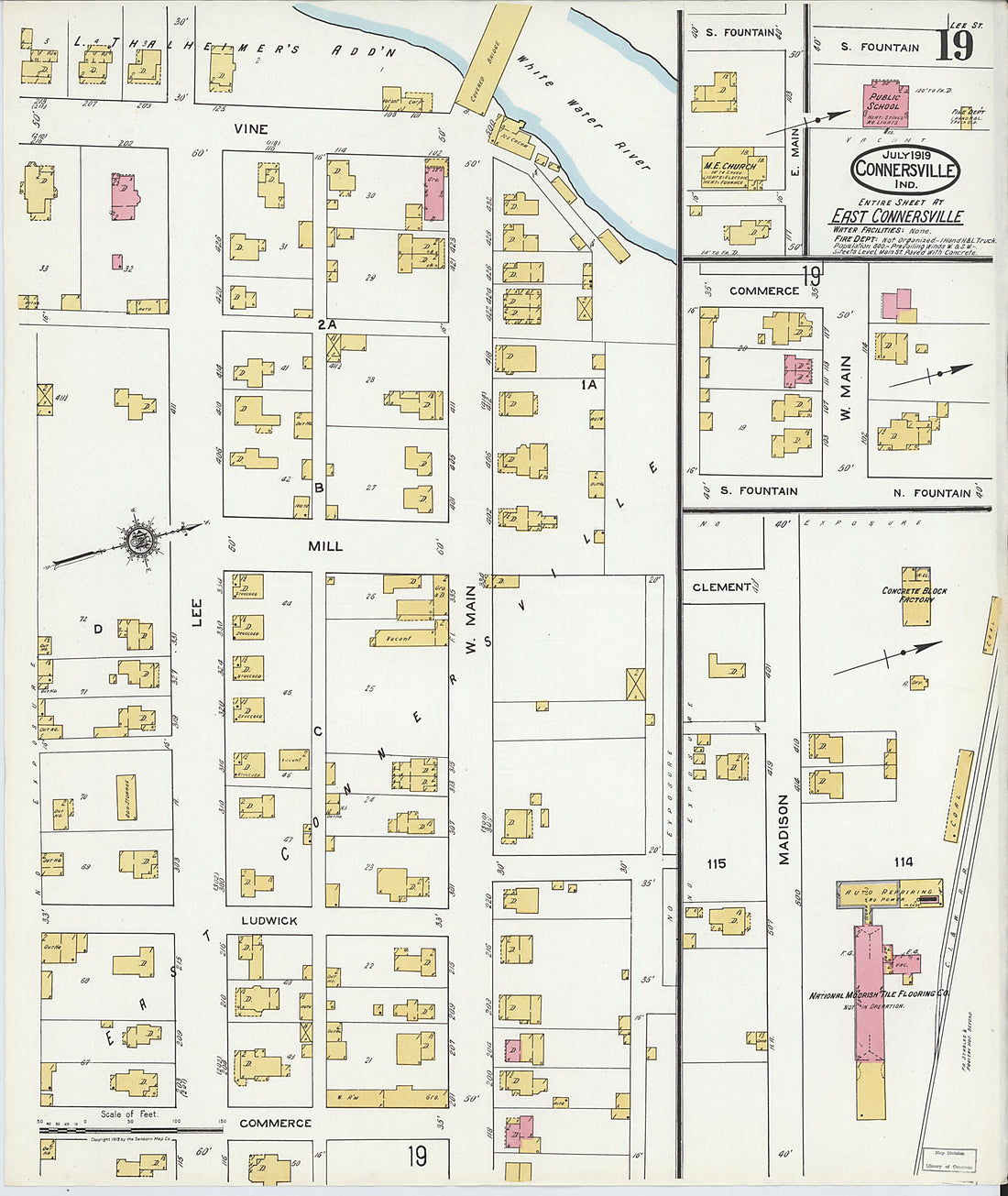 This old map of East Connersville, Fayette County, Indiana was created by Sanborn Map Company in 1919