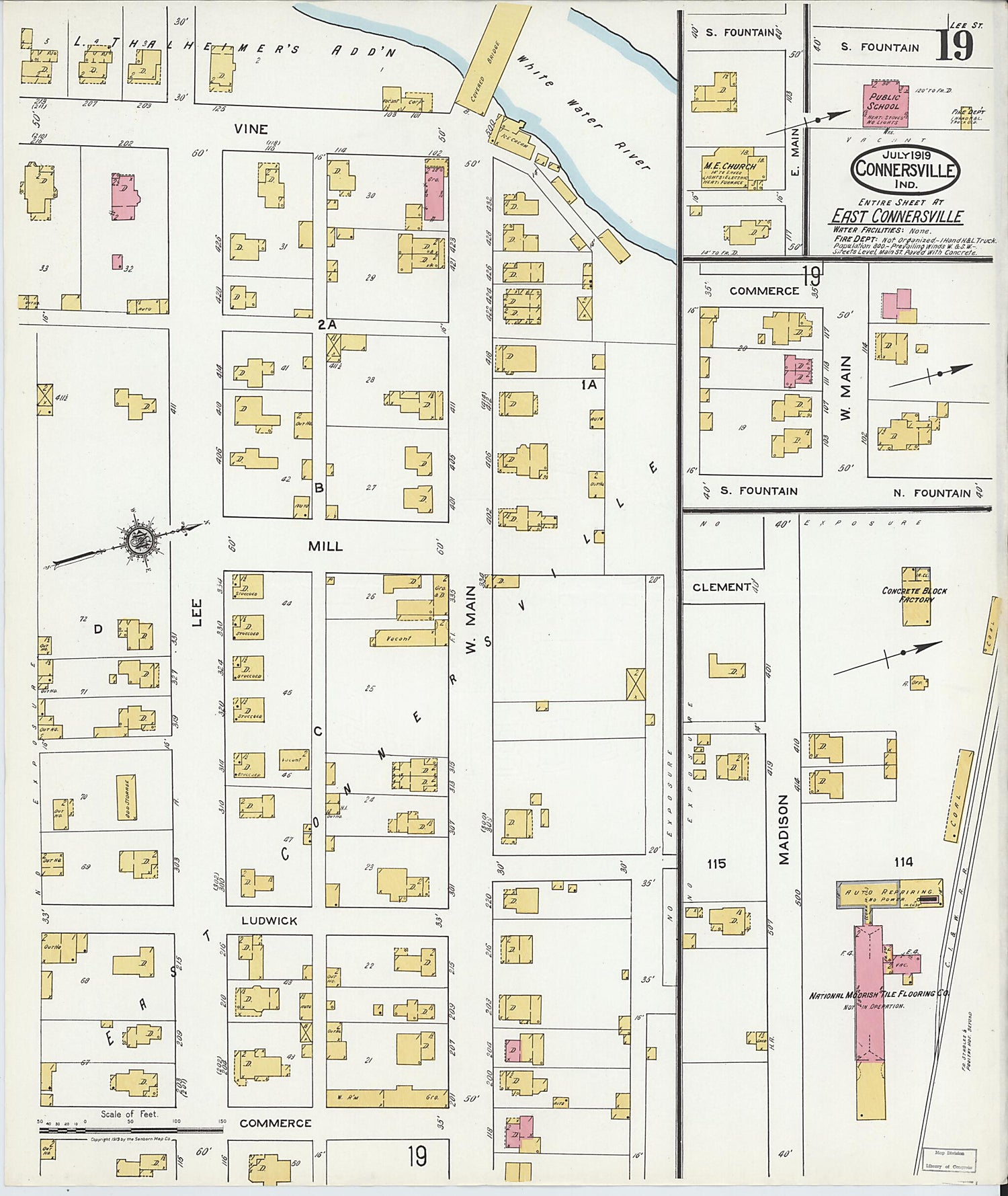 This old map of East Connersville, Fayette County, Indiana was created by Sanborn Map Company in 1919