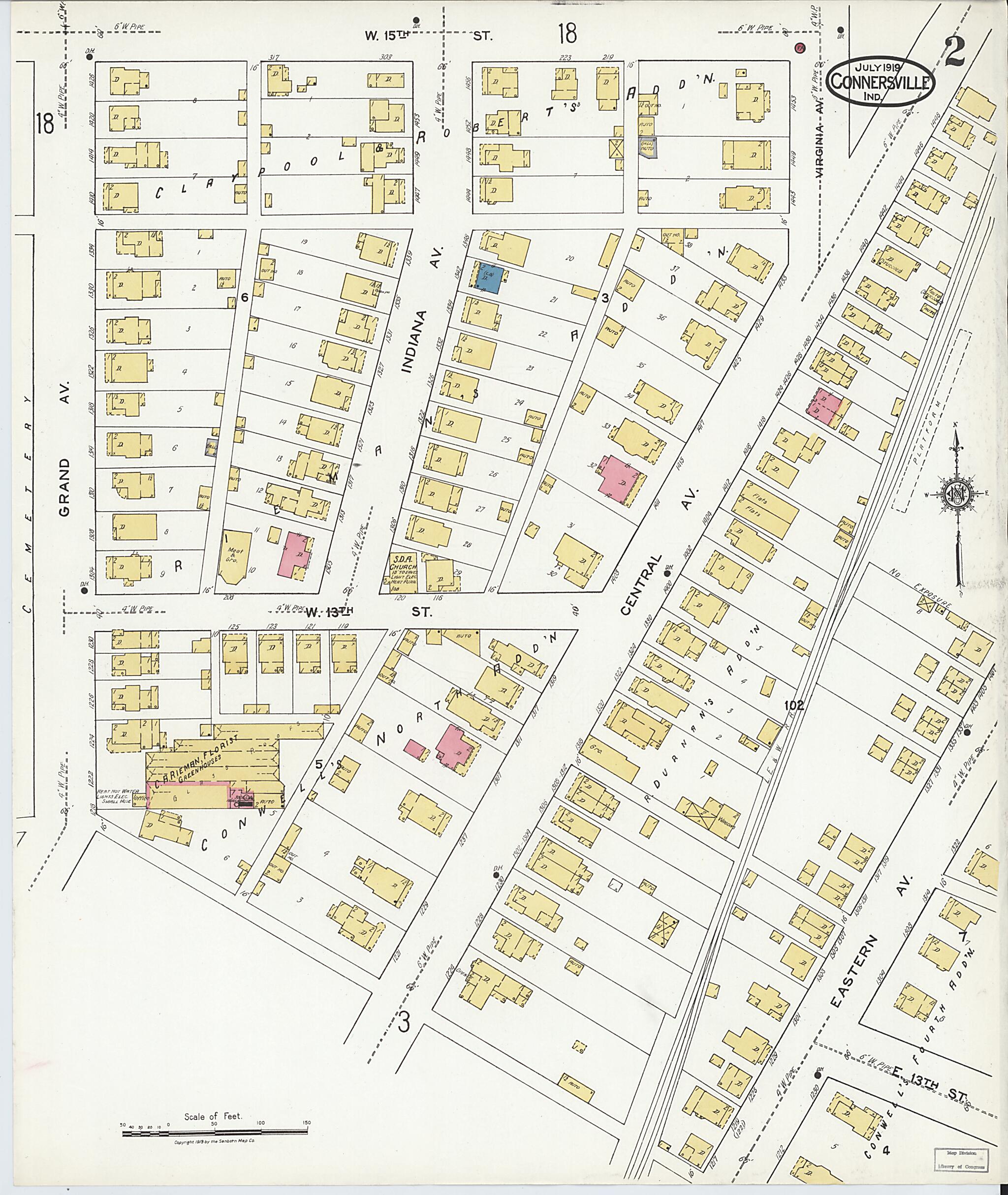 This old map of East Connersville, Fayette County, Indiana was created by Sanborn Map Company in 1919