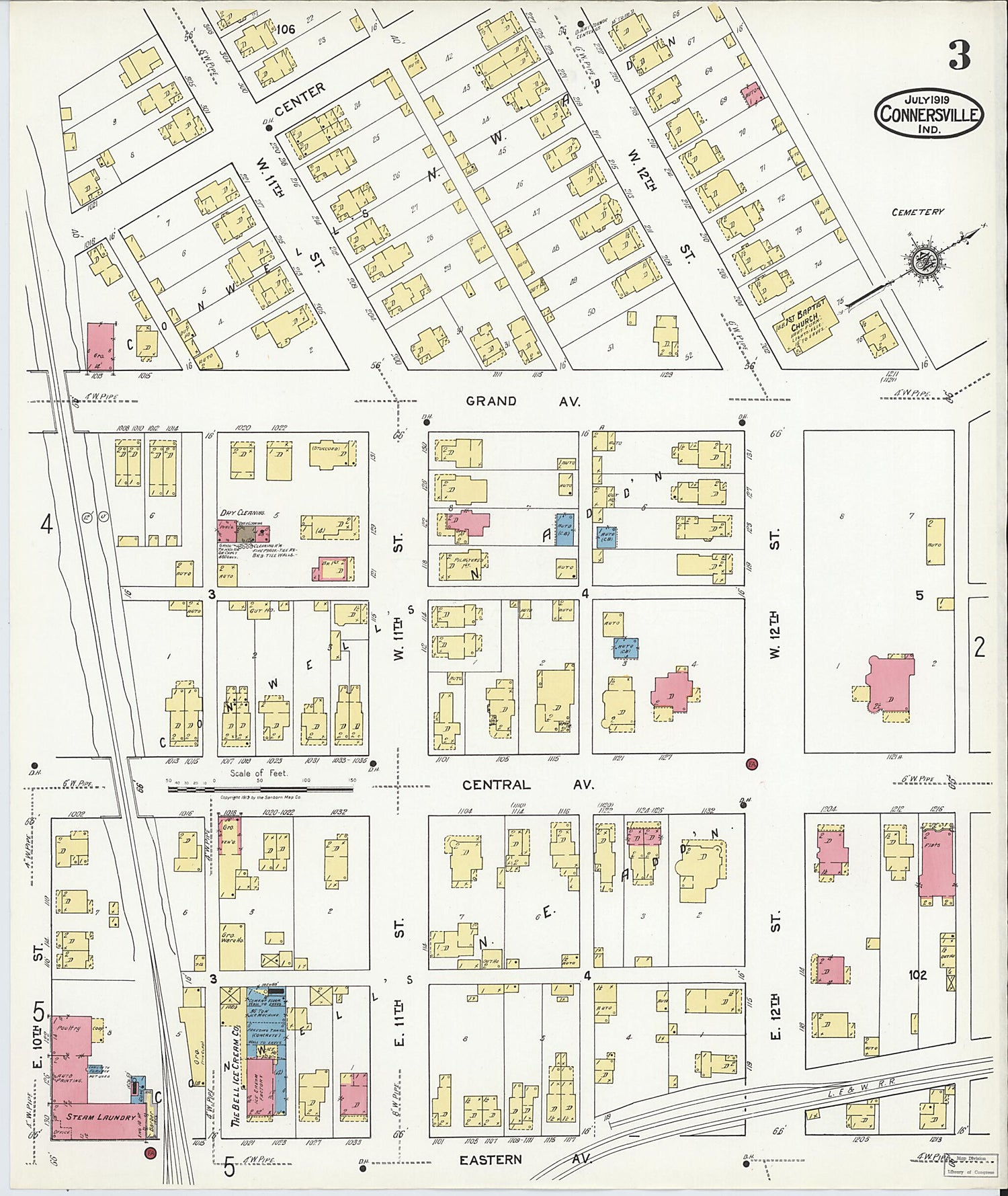 This old map of East Connersville, Fayette County, Indiana was created by Sanborn Map Company in 1919