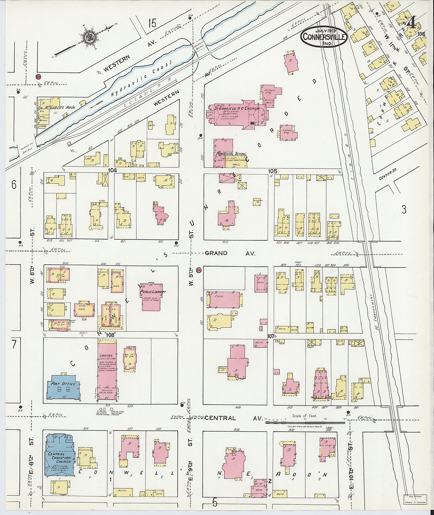 This old map of East Connersville, Fayette County, Indiana was created by Sanborn Map Company in 1919